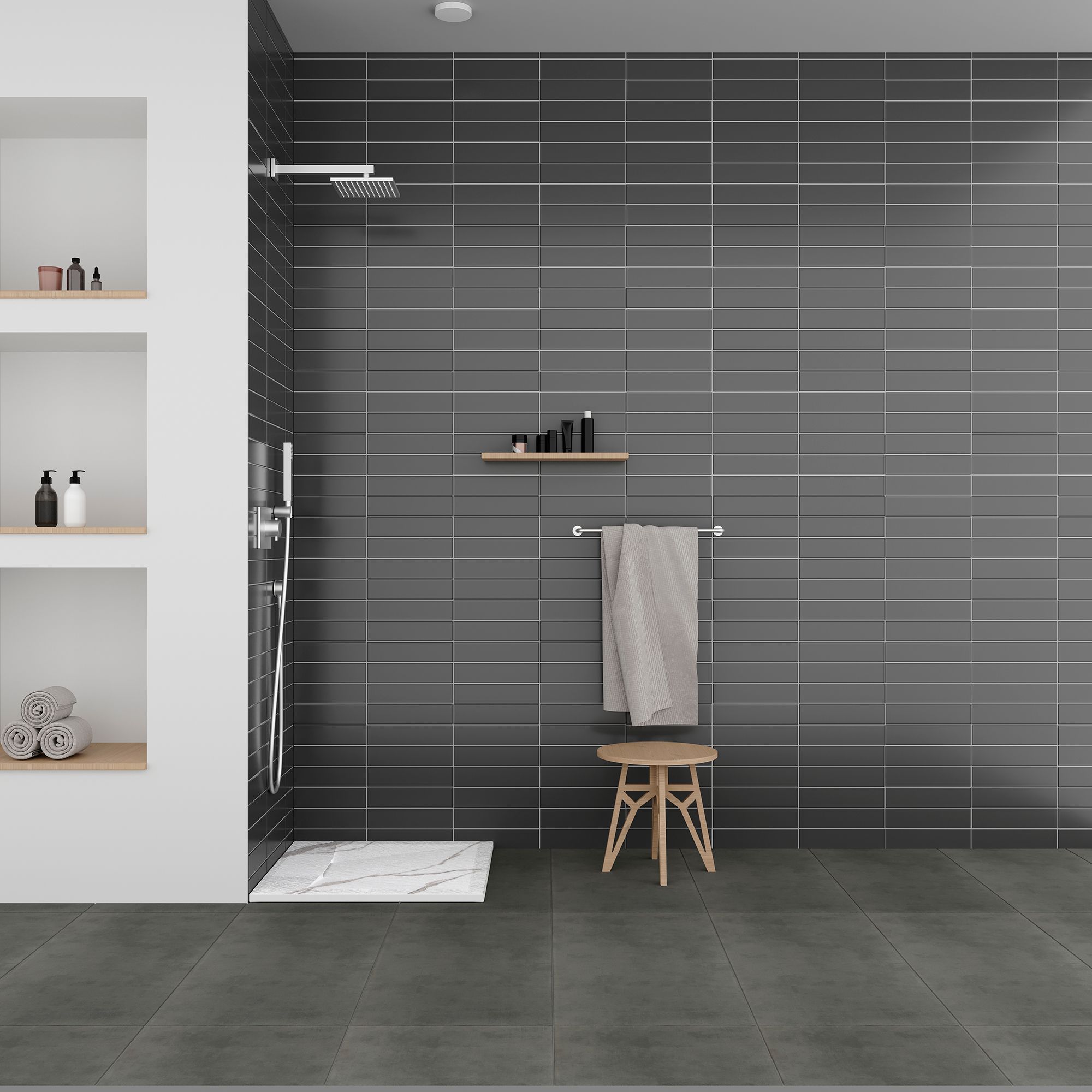 SMC Duschwanne Polar in Marmor-Optik inkl. Ablaufgarnitur - Weiß 90x90 cm