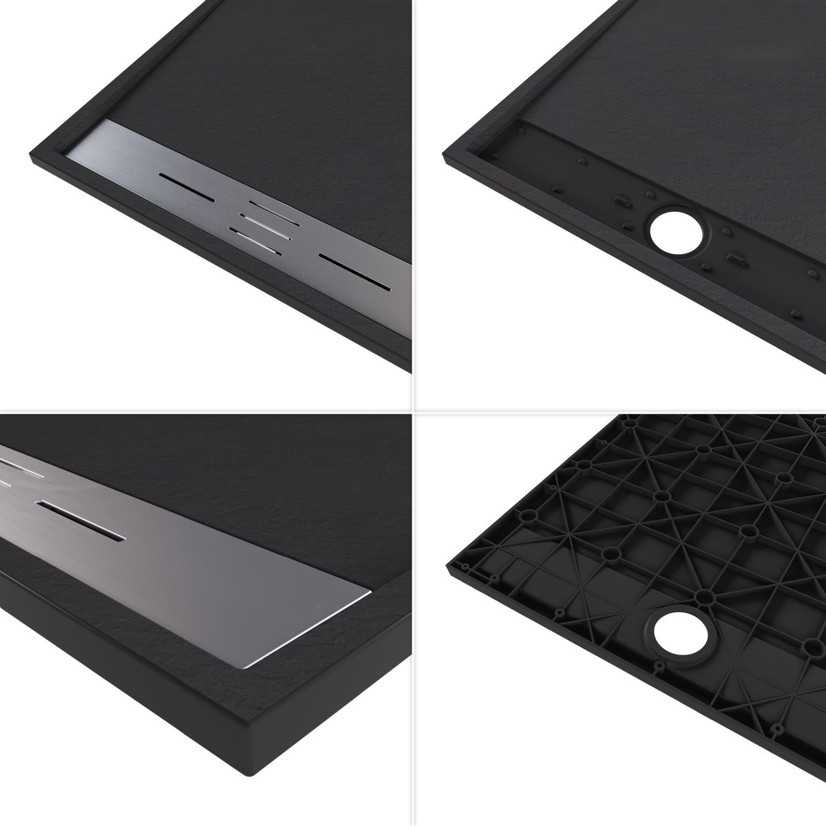 SMC Duschwanne Hiemal in Schieferoptik inkl. Ablaufgarnitur Schwarz mit Edelstahldeckel 100x100 cm SMC Duschwanne Hiemal in Schieferoptik inkl. Ablaufgarnitur Schwarz mit Edelstahldeckel 90x90 cm