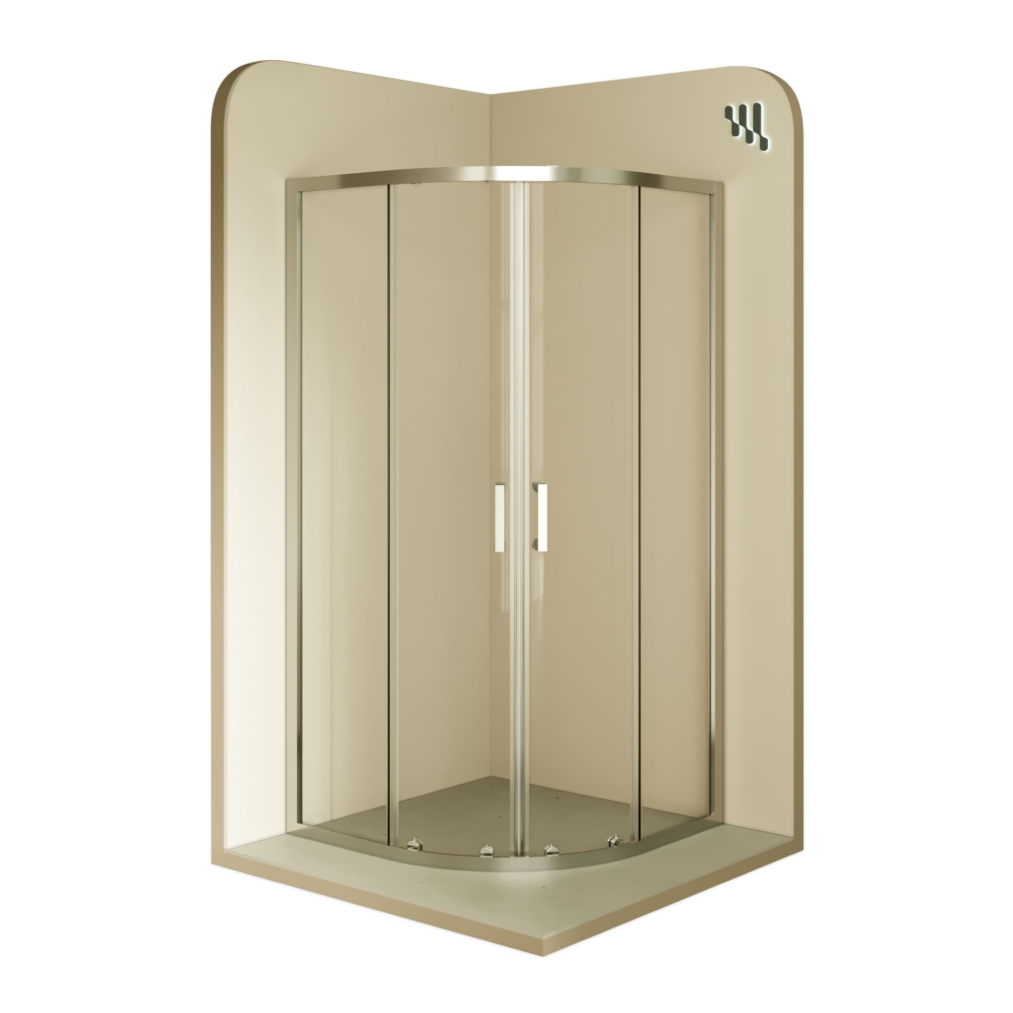 Viertelkreisdusche Ella mit Schiebetüren aus ESG Sicherheitsglas Viertelkreisdusche Ella mit Schiebetüren aus ESG Sicherheitsglas