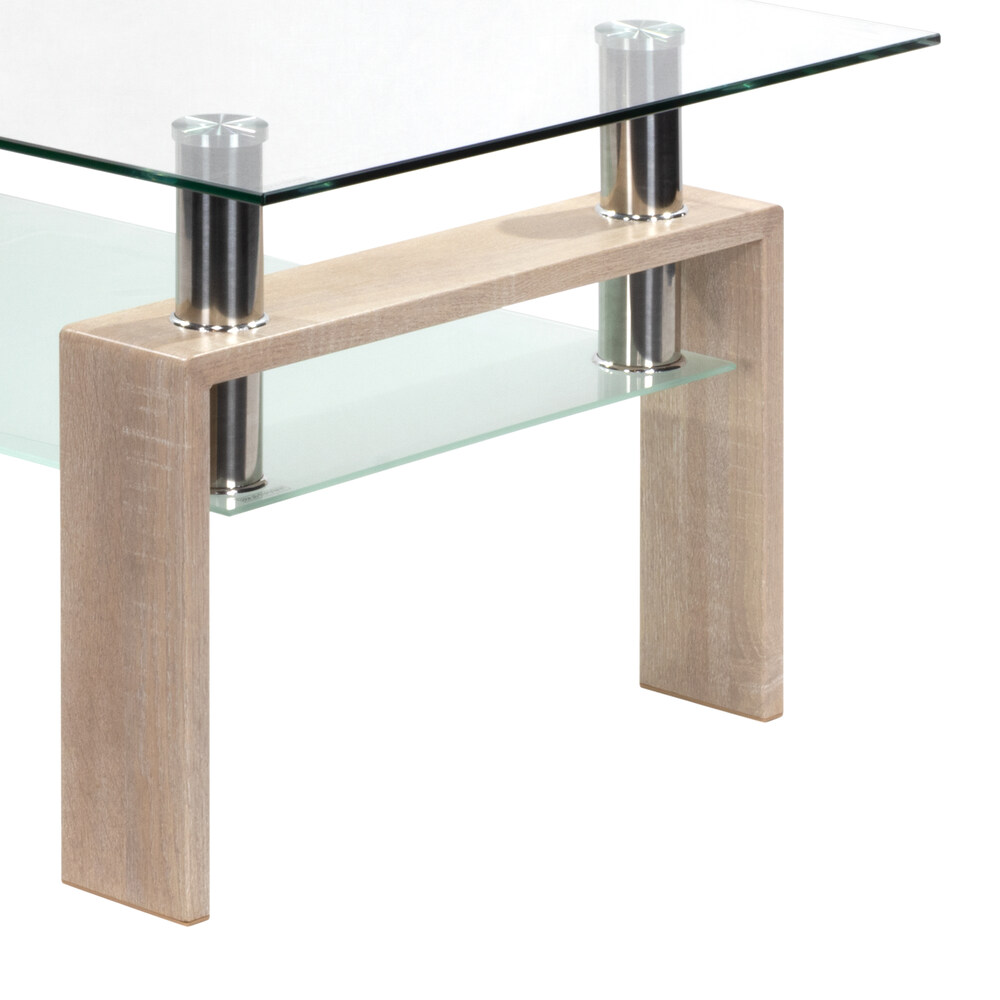 Couchtisch PORTER aus Glas/Metall mit Holz in Eichfarbe