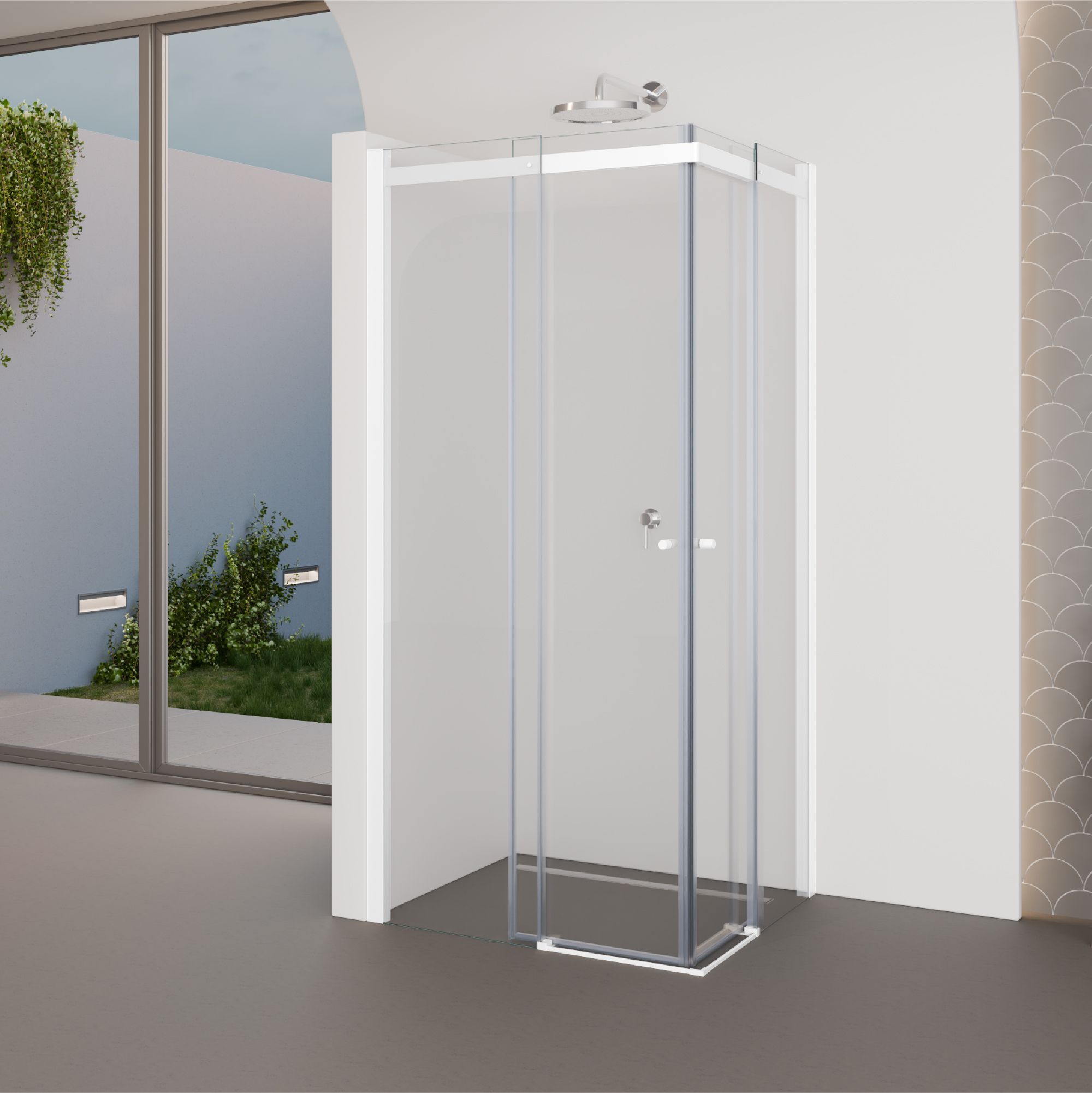 Corner Entry Kaylee WHITE with Sliding Doors made of ESG Safety Glass Kaylee – Eckeinstieg WHITE mit Schiebetüren aus ESG Sicherheitsglas