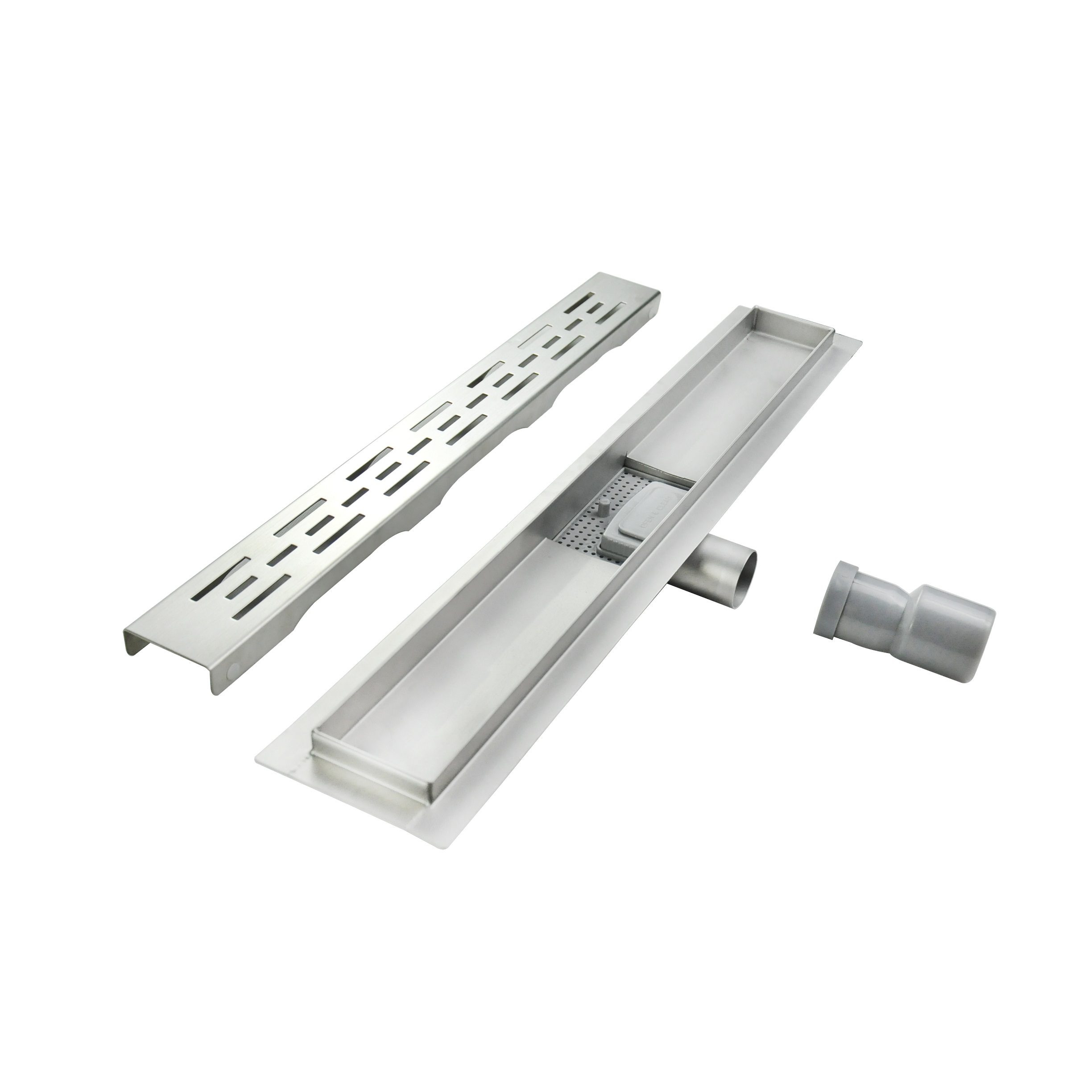 Duschrinne R8 aus Edelstahl für flache Installation mit Schlitzmuster