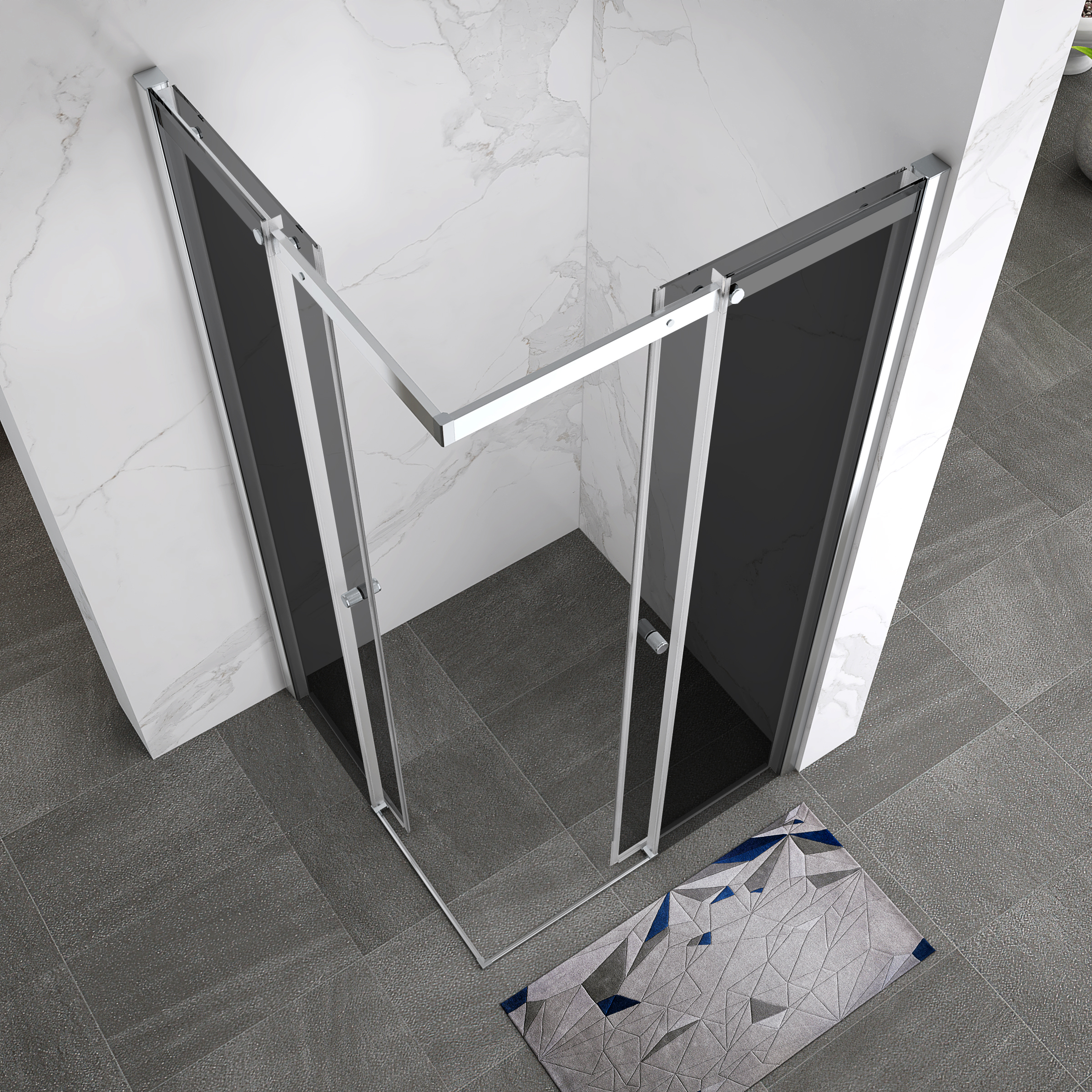 Corner Entry Kaylee with Sliding Doors Made of ESG Safety Glass Kaylee – Eckeinstieg mit Schiebetüren aus getöntem ESG Sicherheitsglas