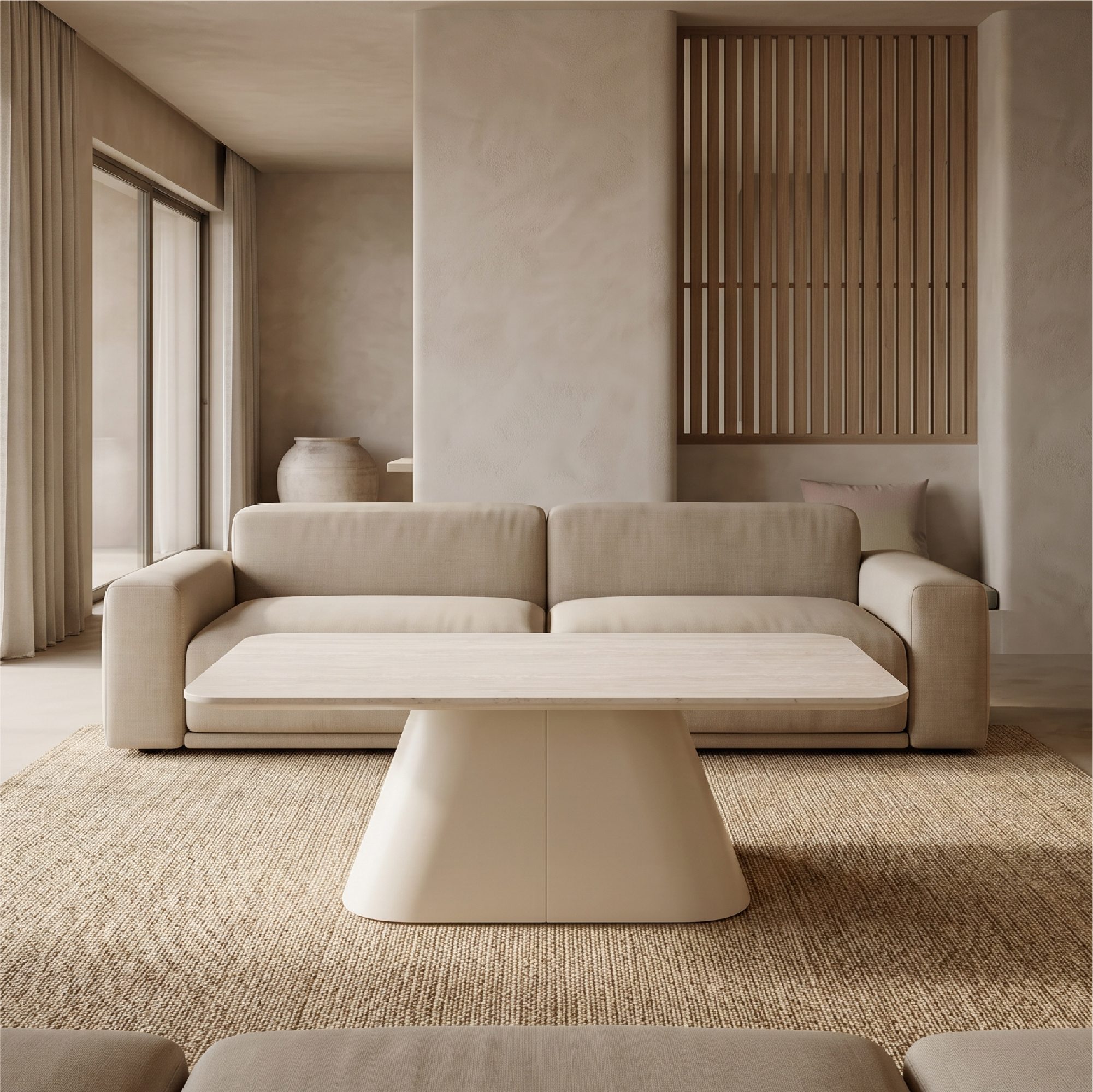 Rilke – Couchtisch mit Tischplatte in Steinoptik und Metallgestell in Beige