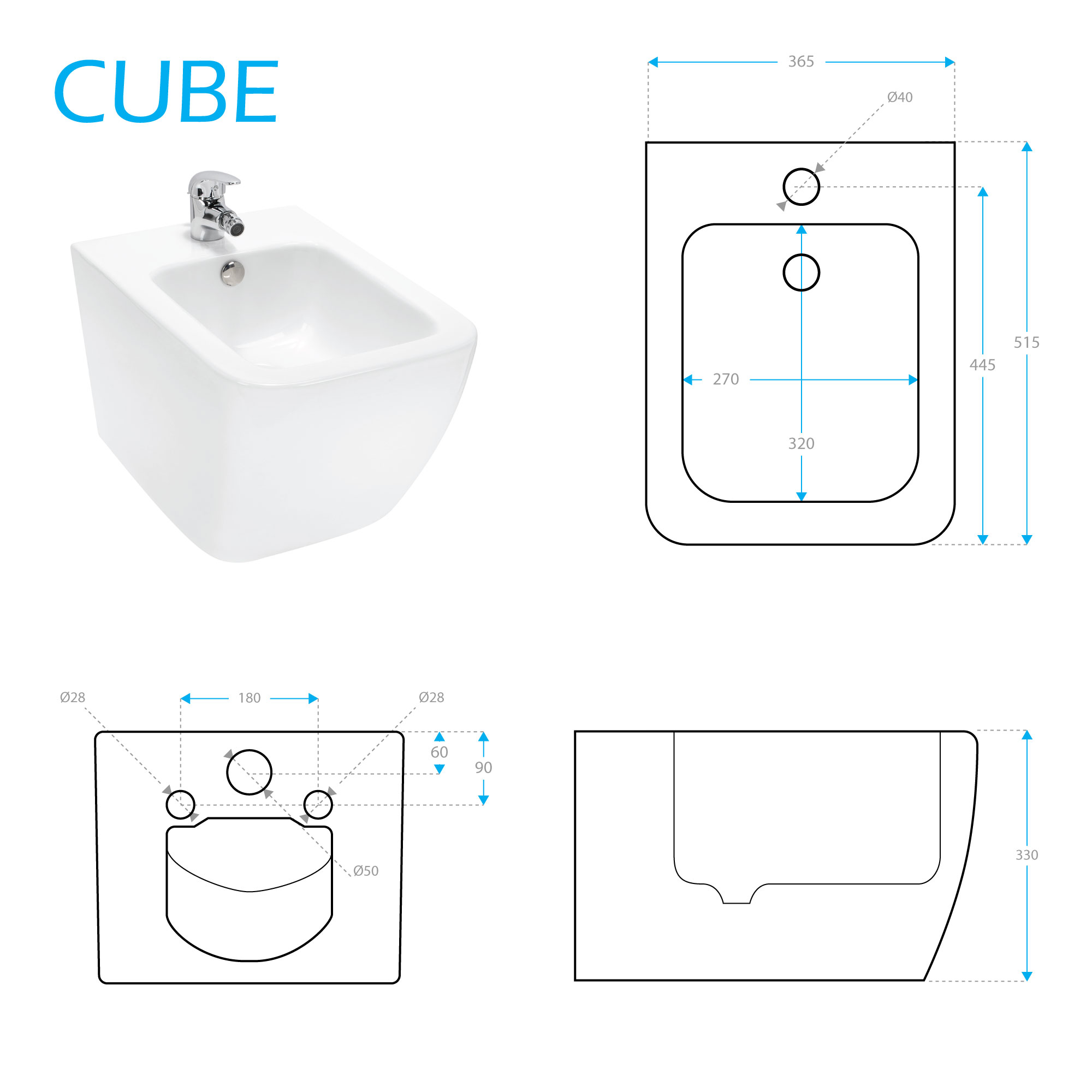 Wand Hänge Bidet Weiß inkl. Armatur (Mischbatterie) CUBE Wand Hänge Bidet Weiß inkl. Armatur (Mischbatterie) CUBE
