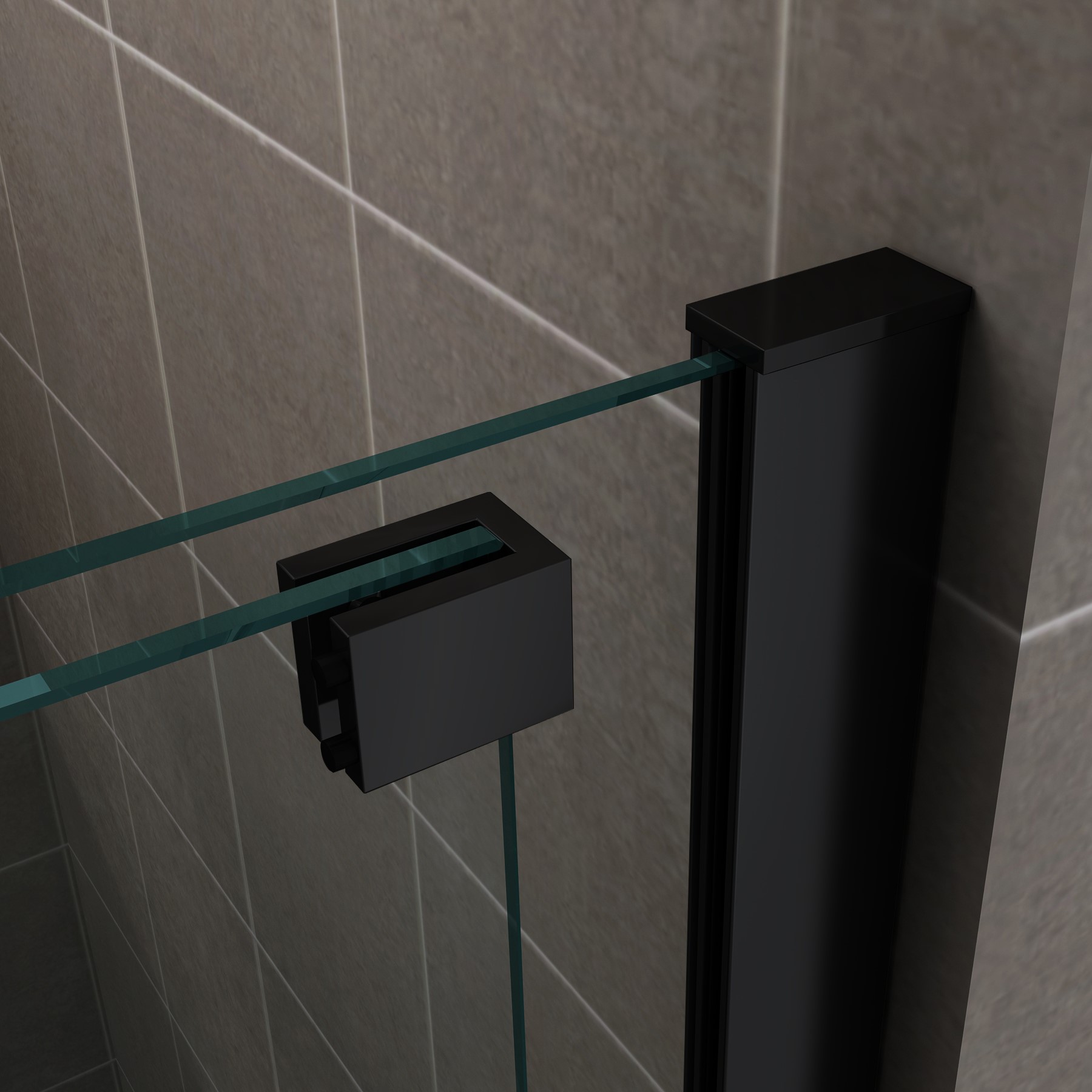 Walk-In Shower Wall NADINE with Sliding Door in Black made of 8mm Tempered Clear Glass