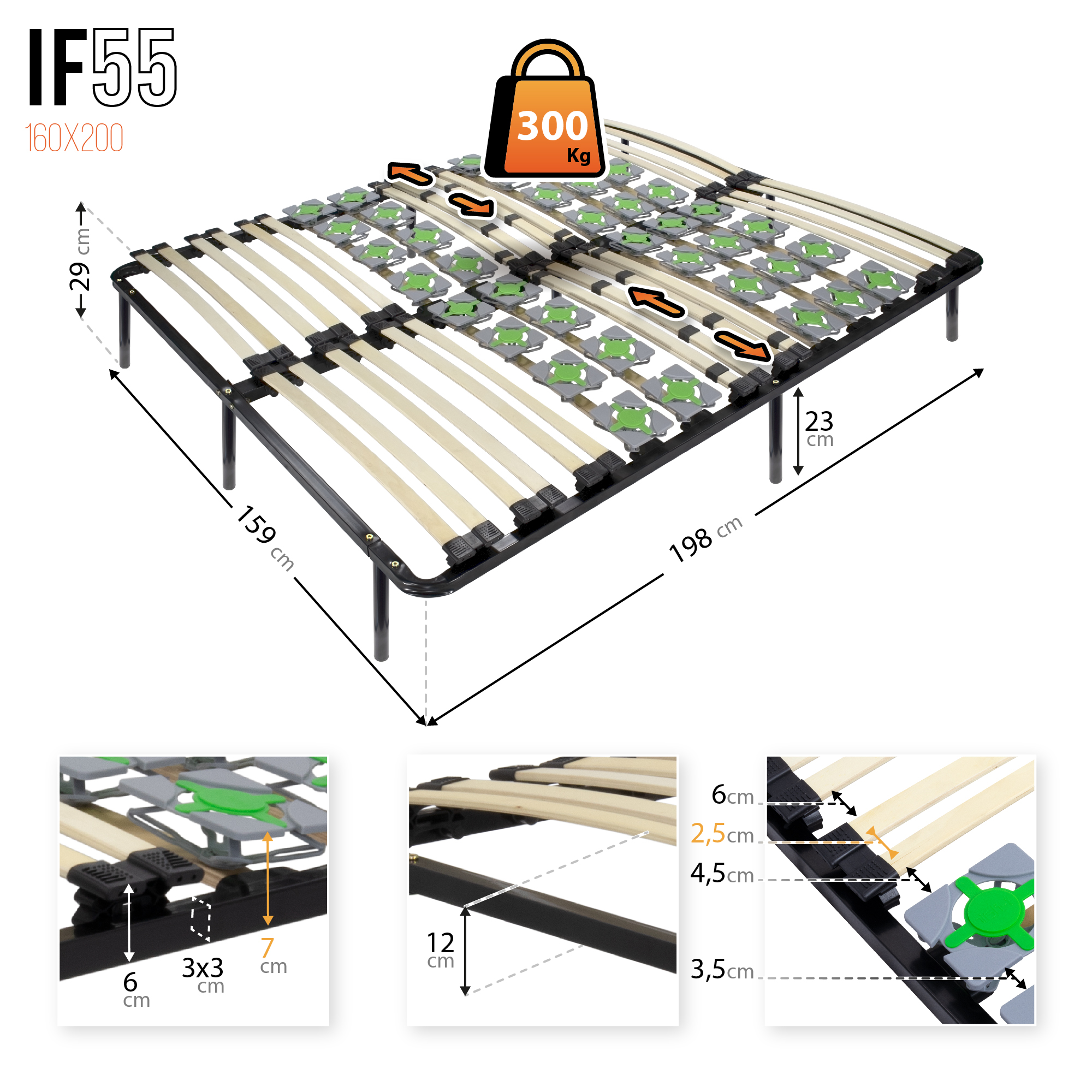 Ergo IF55 Guest Bed Slatted Base on Legs - Suitable for All Mattresses