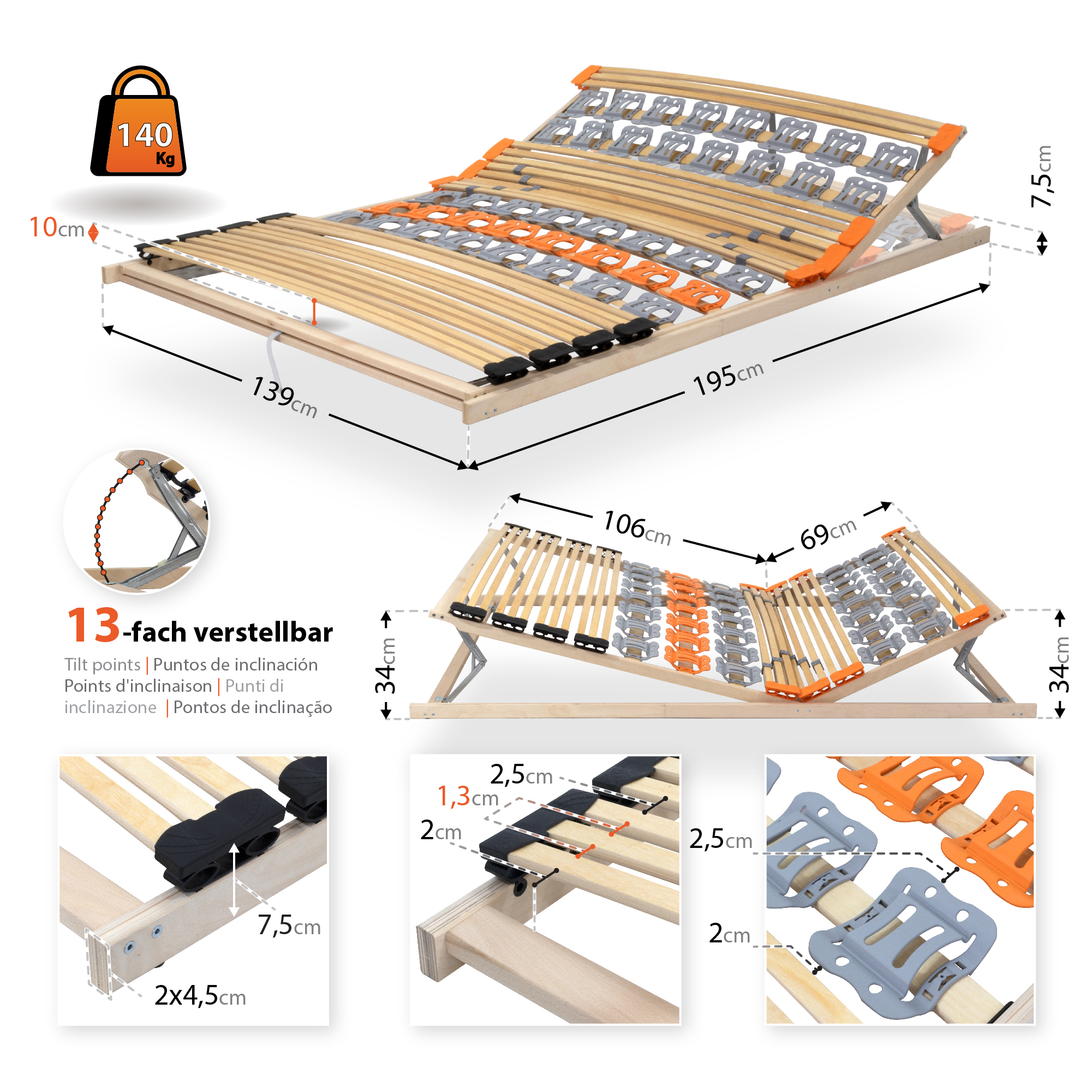 Slatted Bed Base TFlex30 with 7 Zones and Adjustable Head and Foot Sections