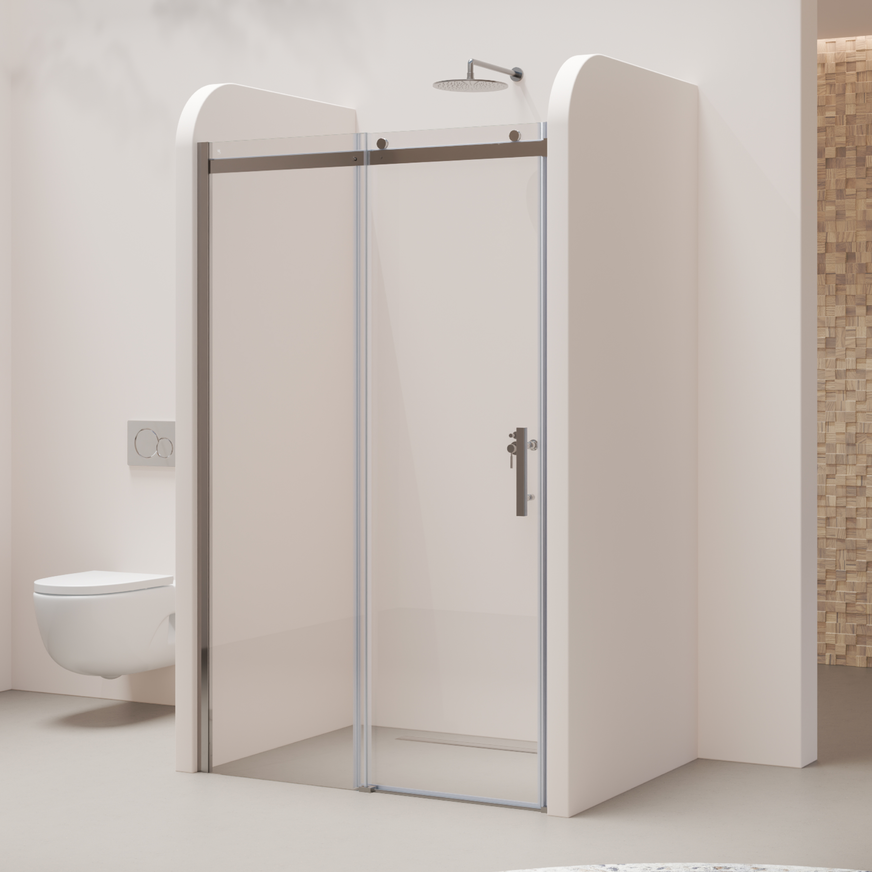 Niche Door Viola with Sliding Door made of ESG Safety Glass Viola – Nischentür mit Schiebetür aus ESG Sicherheitsglas