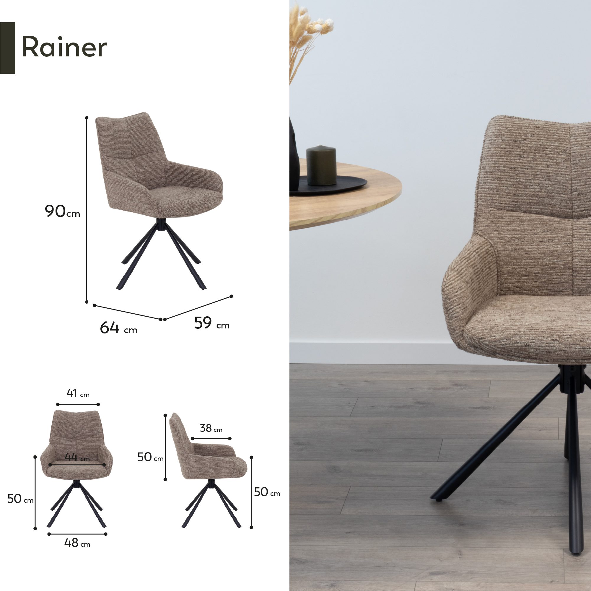 Esszimmerstühle RAINER mit 360°-Drehfunktion 2er-Set Hellbraun