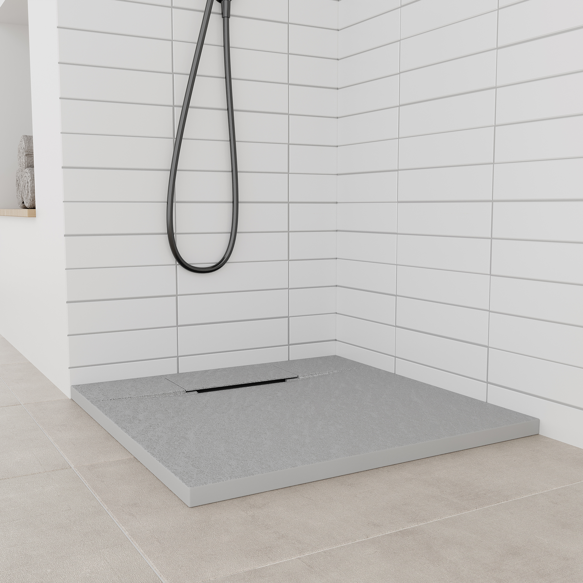 Duschwanne Shimmer aus Sanitäracryl inkl. Ablaufgarnitur - Grau Shimmer – Duschwanne aus Sanitäracryl inkl. Ablaufgarnitur - Grau