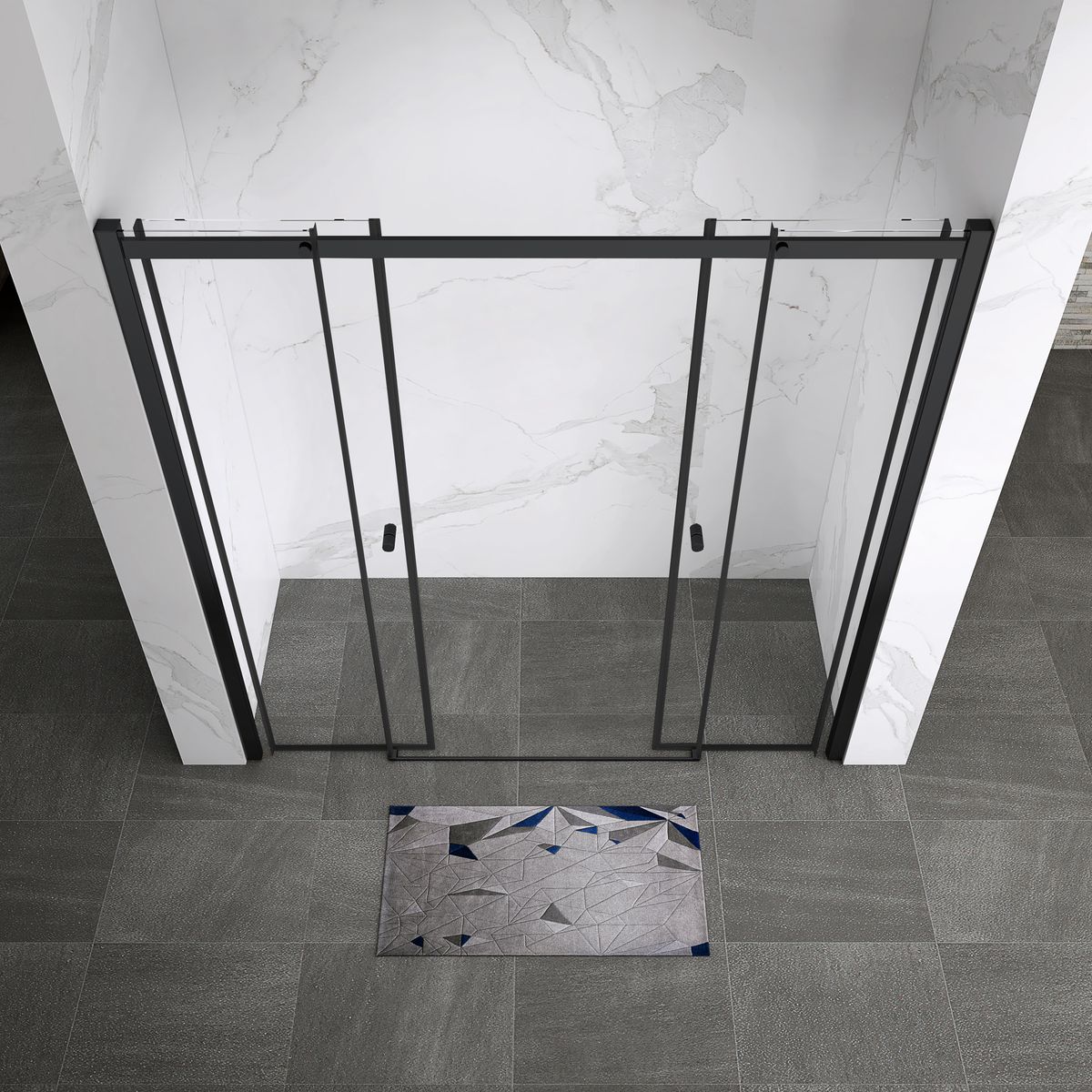 Duschtür Nischentür Kaylee DD Black mit Schiebetür aus 6mm ESG Klarglas 200x 195 cm-195 cm