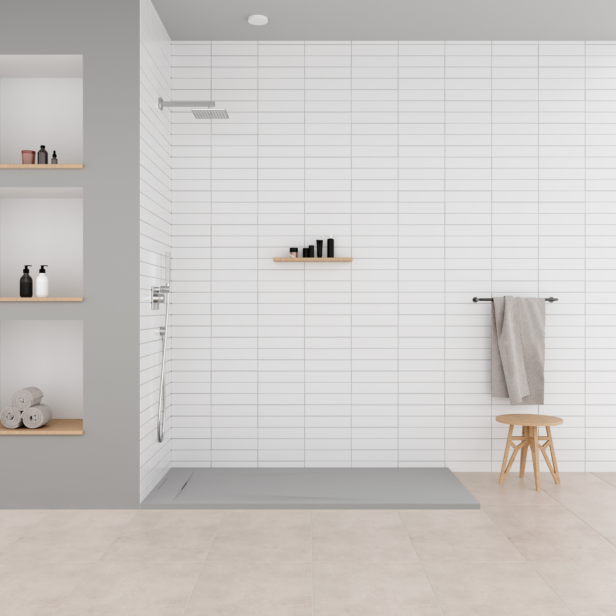 SMC Duschwanne Polar in Stein-Optik inkl. Ablaufgarnitur - Grau SMC Shower Tray Polar in Stone Look with Drain Assembly - Gray