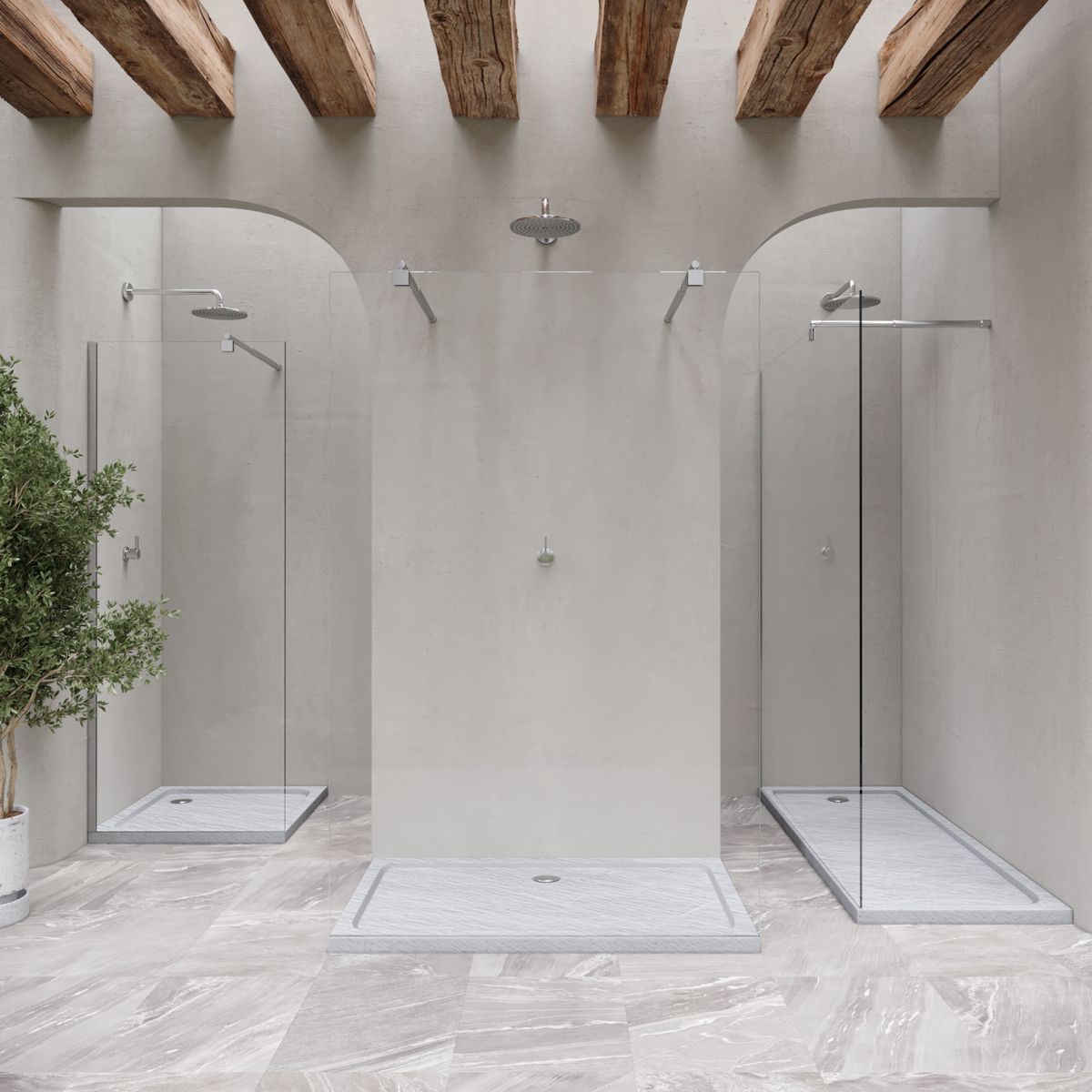 Shower Tray Shimmer STONE made of sanitary acrylic including drainage set - White