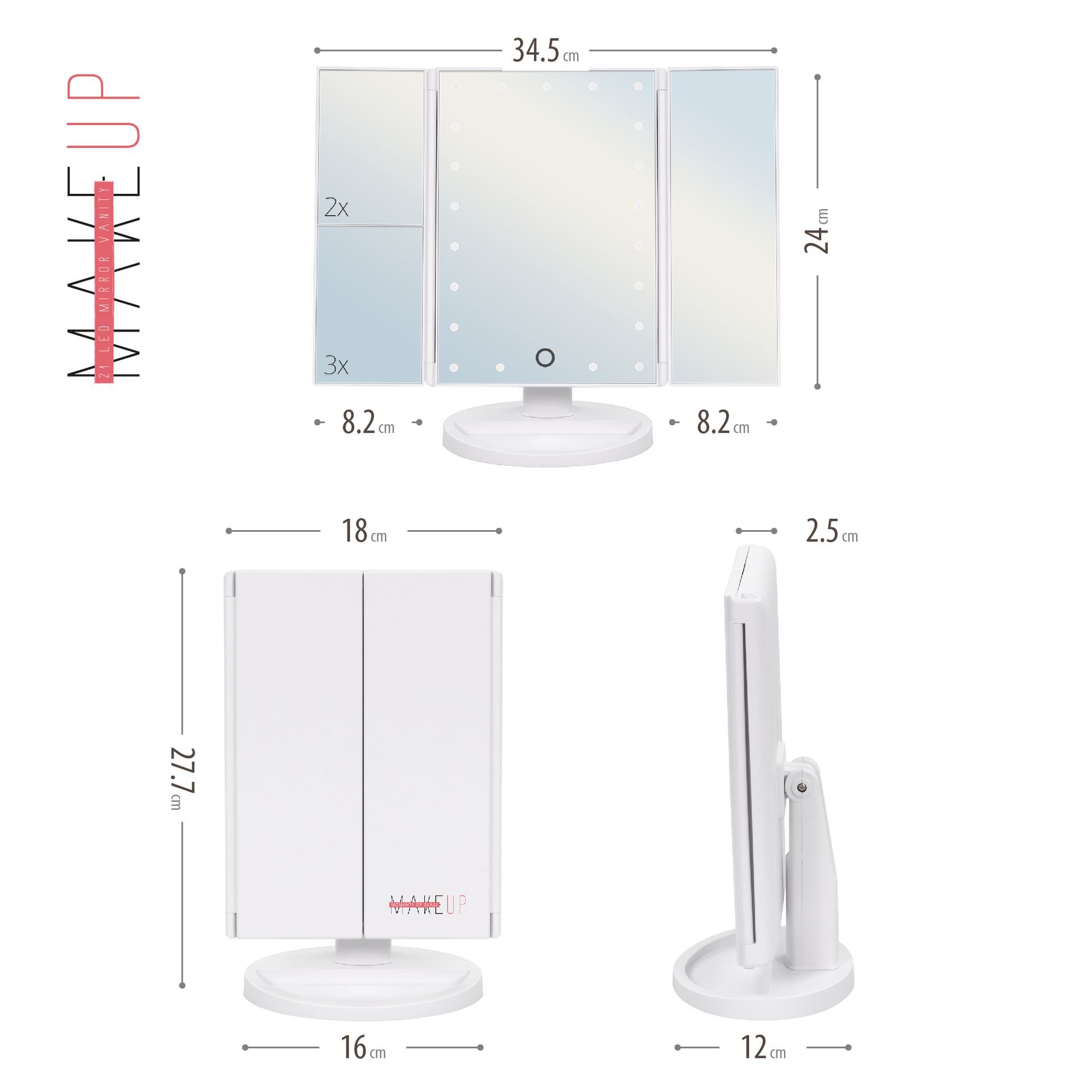 Schminkspiegel mit Vergrößerung MakeUp, mit 21 dimmbaren LED-Lampen Makeup Mirror with Magnification, featuring 21 Dimmable LED Lights