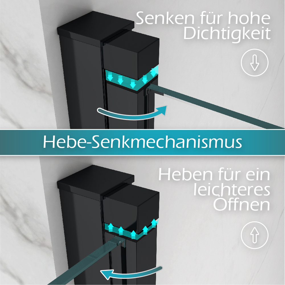 Duschtür Lara BLACK mit Pendeltüren und Edelstahlgriffe 68-140 cm aus ESG Sicherheitsglas Eckeinstieg Matilde BLACK mit Falttüren aus ESG Sicherheitsglas