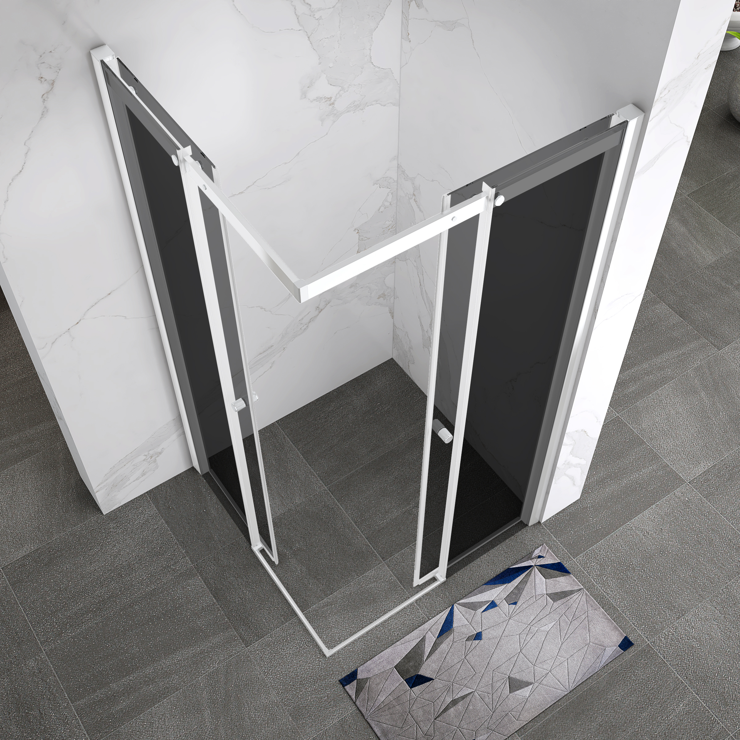 Corner Entry Kaylee with Sliding Doors Made of ESG Safety Glass Kaylee – Eckeinstieg WHITE mit Schiebetüren aus getöntem ESG Sicherheitsglas