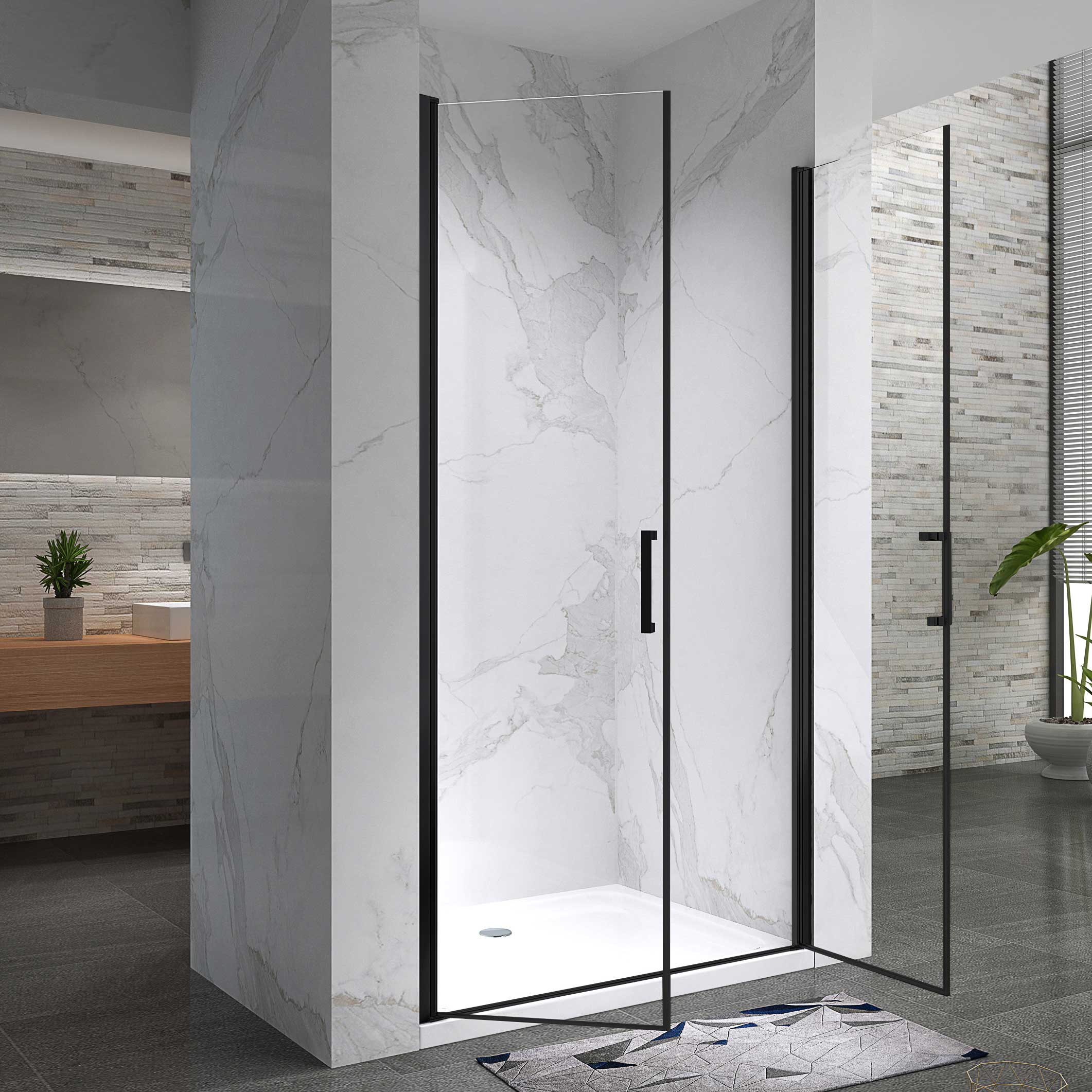 Duschtür Lara BLACK mit Pendeltüren und Edelstahlgriffe 68-140 cm aus ESG Sicherheitsglas