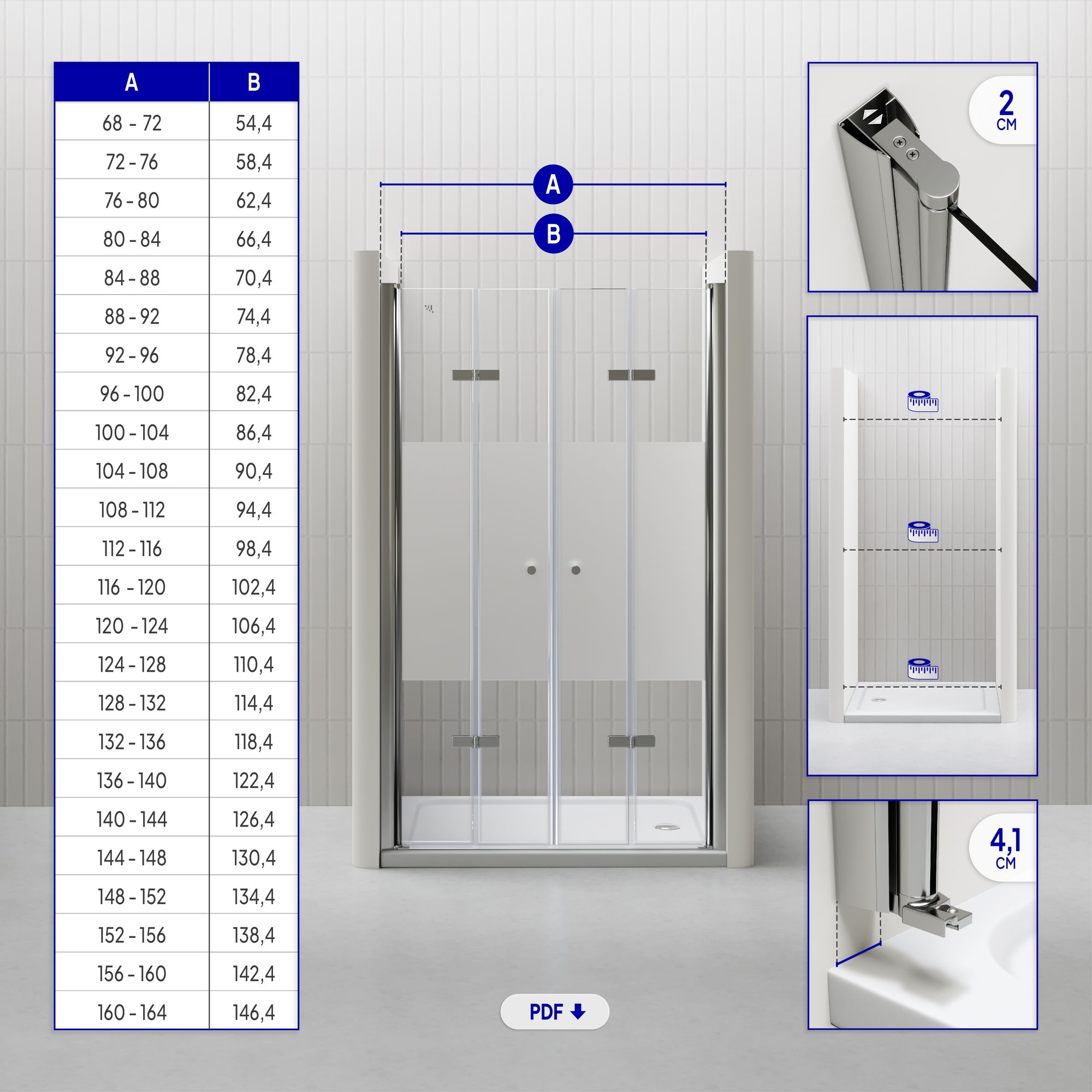 Duschtür Lena mit Falttüren aus teilsatiniertem ESG Sicherheitsglas Duschtür Lena mit Falttüren aus teilsatiniertem ESG Sicherheitsglas