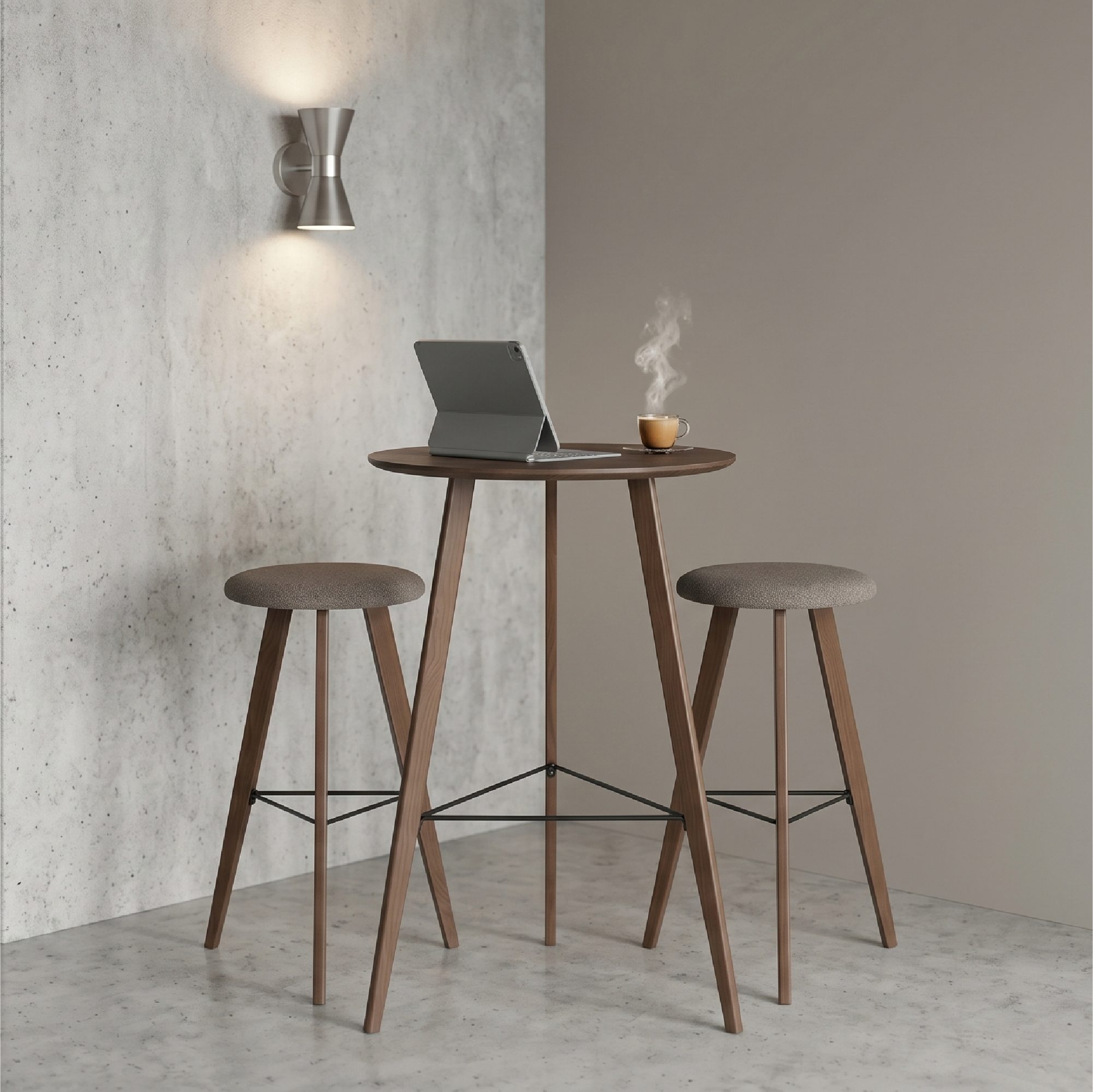 Bartisch-Set mit 2 Barhockern im warmen Holzdesign Ovid