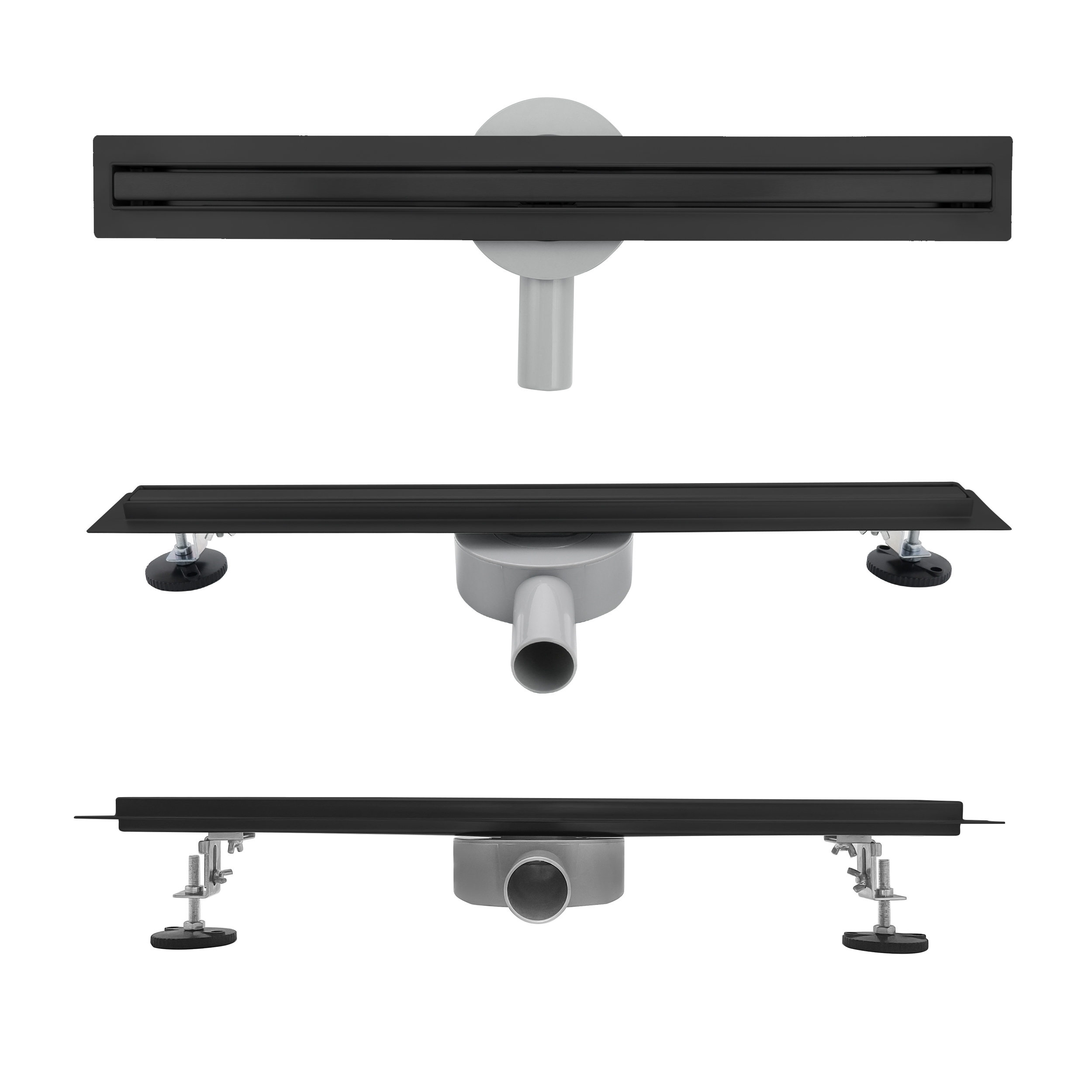 Stainless Steel Shower Drain - Ultra Flat Design - 360-Degree Adjustable Trap - SLIM Black Edge Drain B12