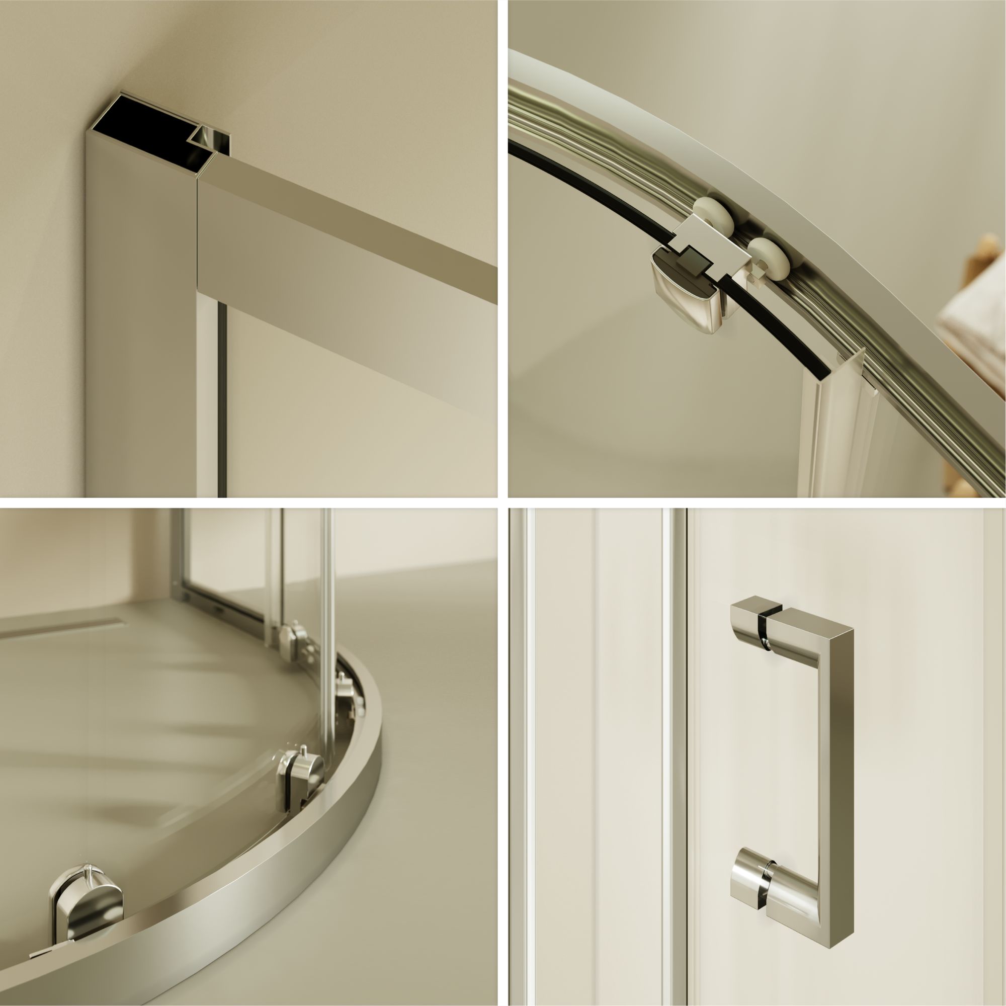 Viertelkreisdusche Ella mit Schiebetüren aus ESG Sicherheitsglas Viertelkreisdusche Ella mit Schiebetüren aus ESG Sicherheitsglas