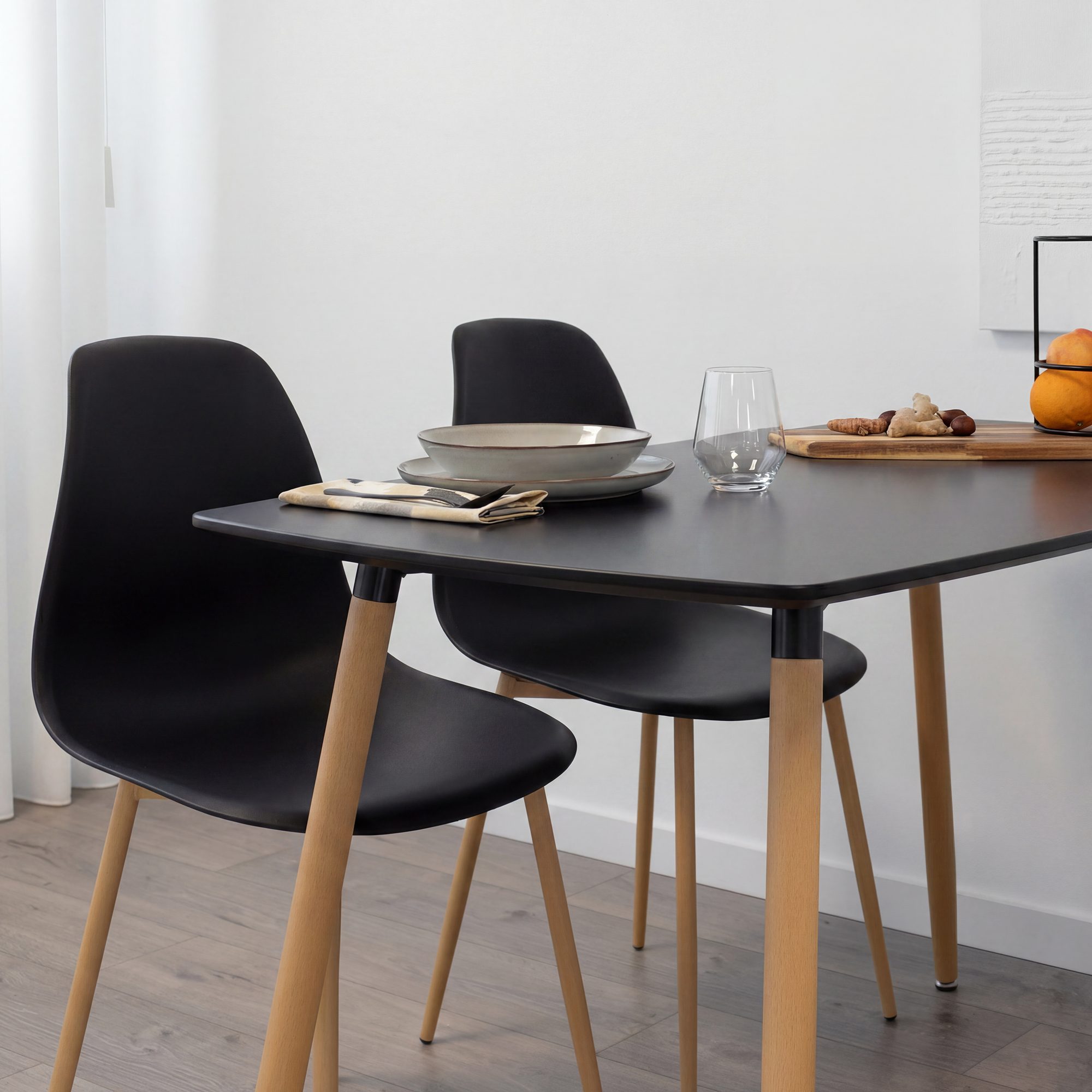 Set Tisch Felicia + 4 Stühle Hemans Schwarz