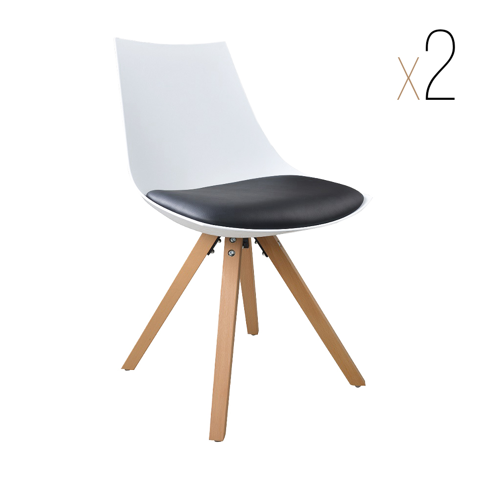 Esszimmerstuhl Gusto Weiß-Schwarz Küchenstuhl aus Holz mit Sitzschale + Sitzkissen aus Kunstleder 2 Stück Esszimmerstuhl Gusto Weiß-Schwarz Küchenstuhl aus Holz mit Sitzschale + Sitzkissen aus Kunstleder 2 Stück