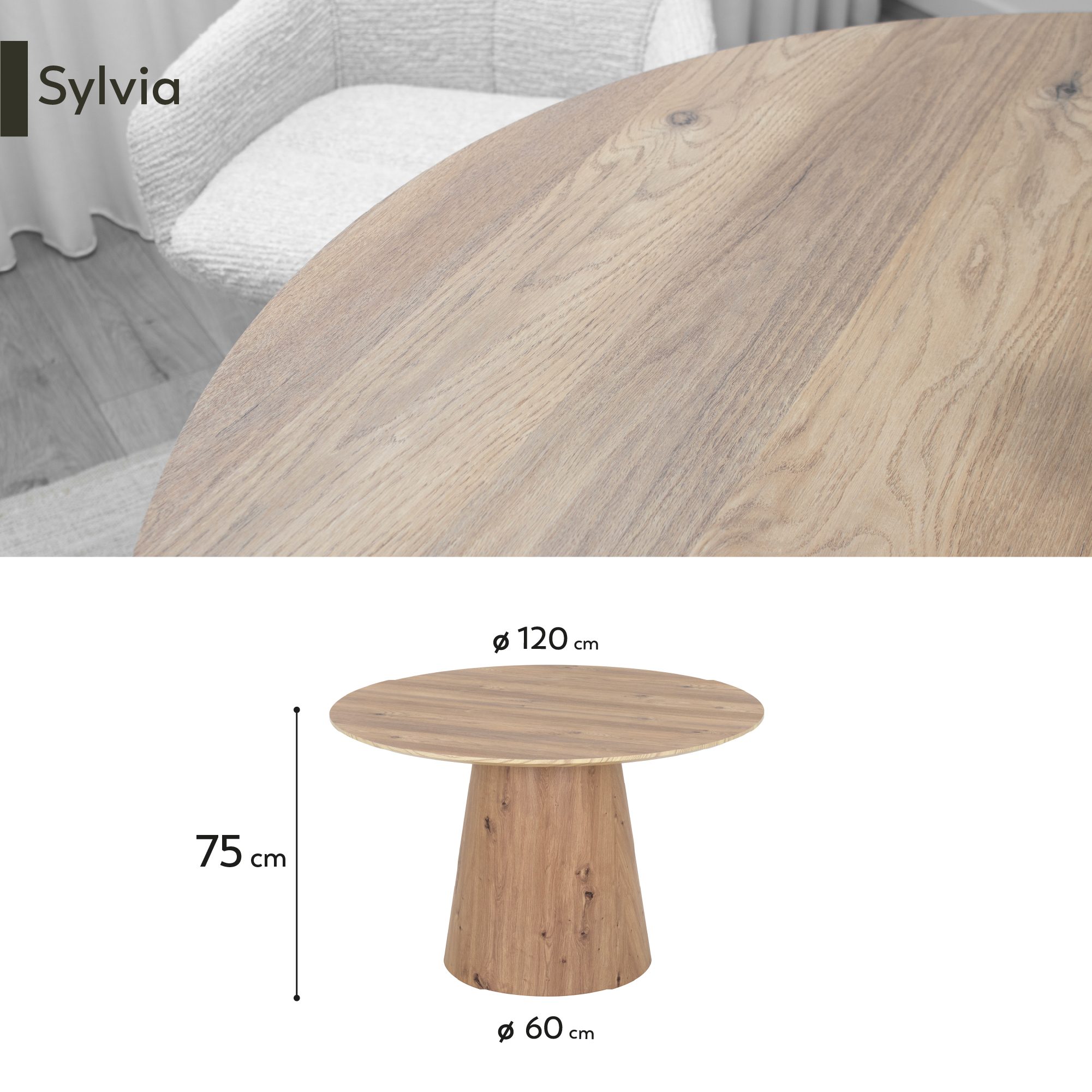 _PT05.jpg Esstisch SYLVIA | Tischplatte aus Melamin mit stabiler Struktur aus Holzverbundmaterial