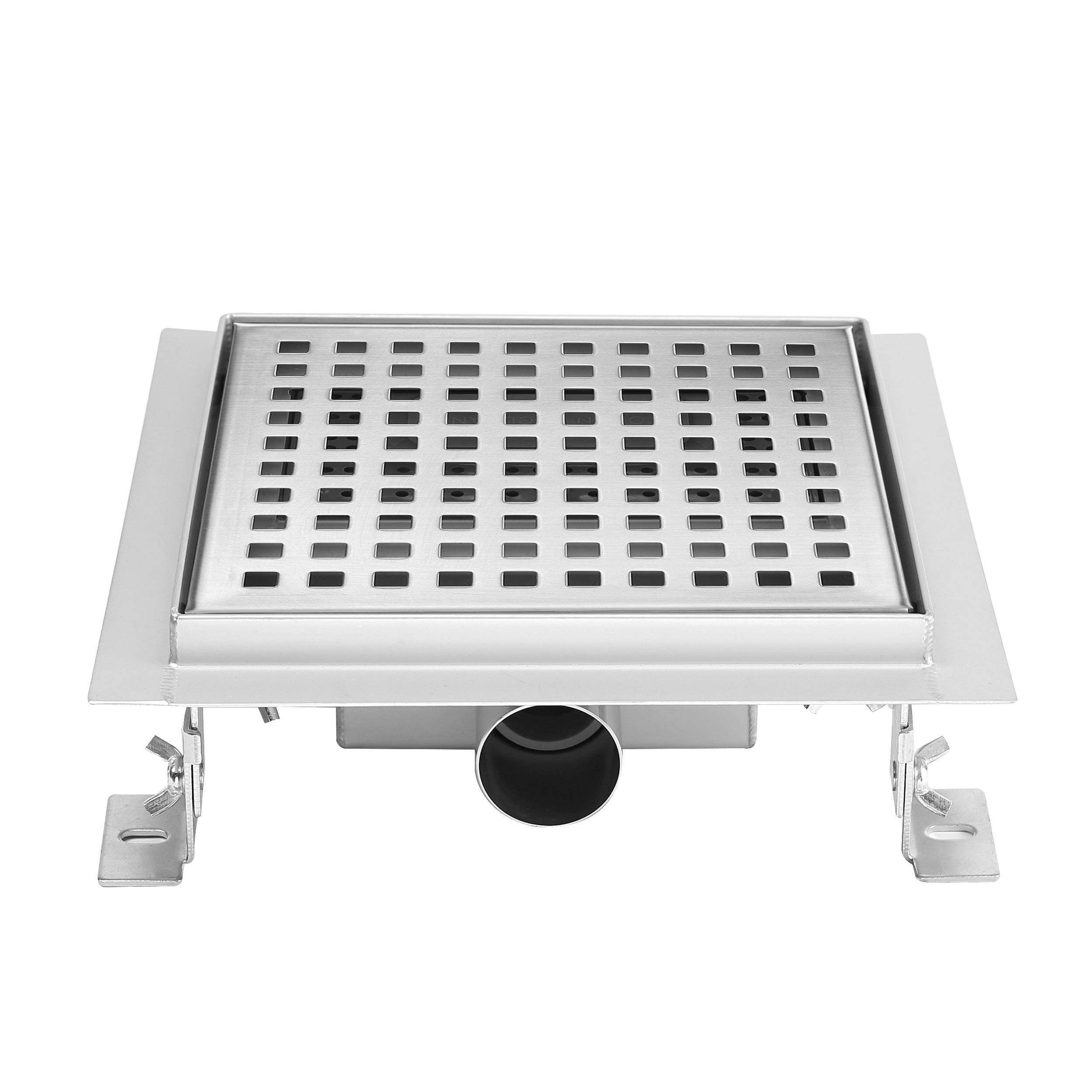 Quadratische Duschrinne Q5 aus Edelstahl für flache Installation mit Quadratmuster Quadratische Duschrinne Bodenablauf Quadratische Öffnungen aus Edelstahl sehr flach Q5
