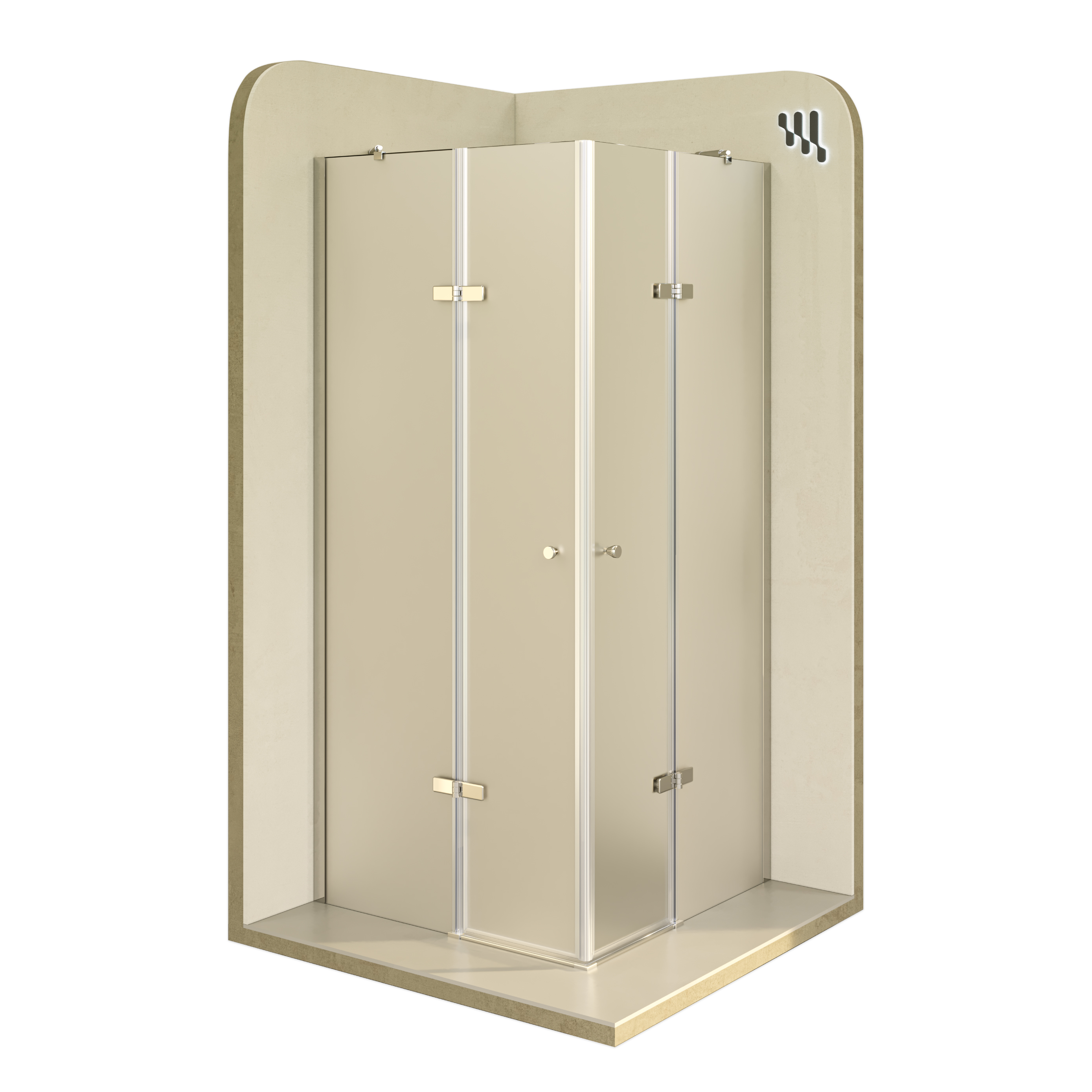 Corner Entry Alice with Folding Doors Made of Satinated ESG Safety Glass
