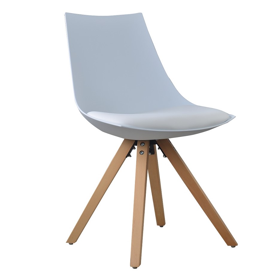 Esszimmerstuhl Gusto Weiß Küchenstuhl aus Holz mit Sitzschale + Sitzkissen aus Kunstleder 6 Stück