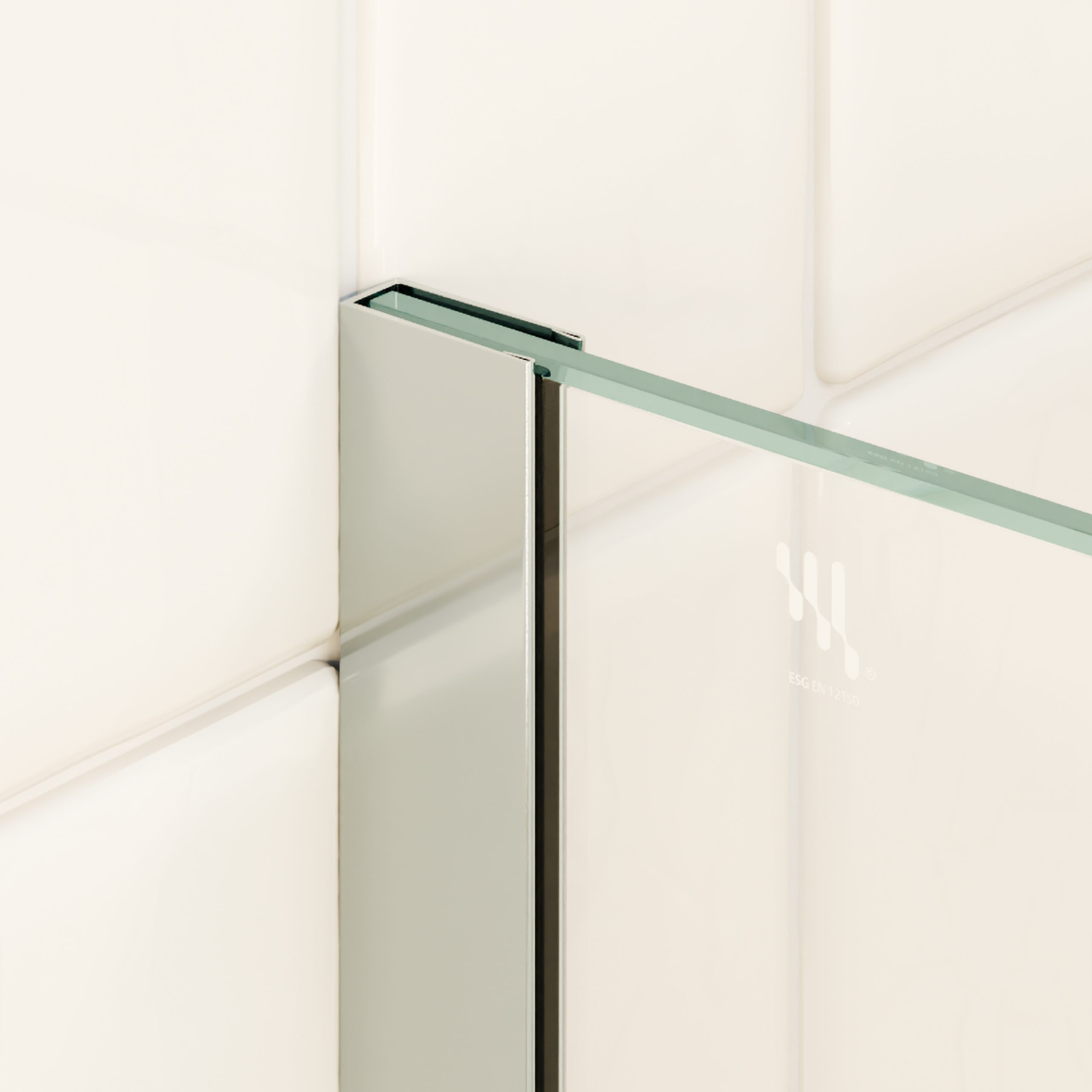 Walk-In Shower Fiona made of 10 mm thick ESG safety glass and stainless steel profile.