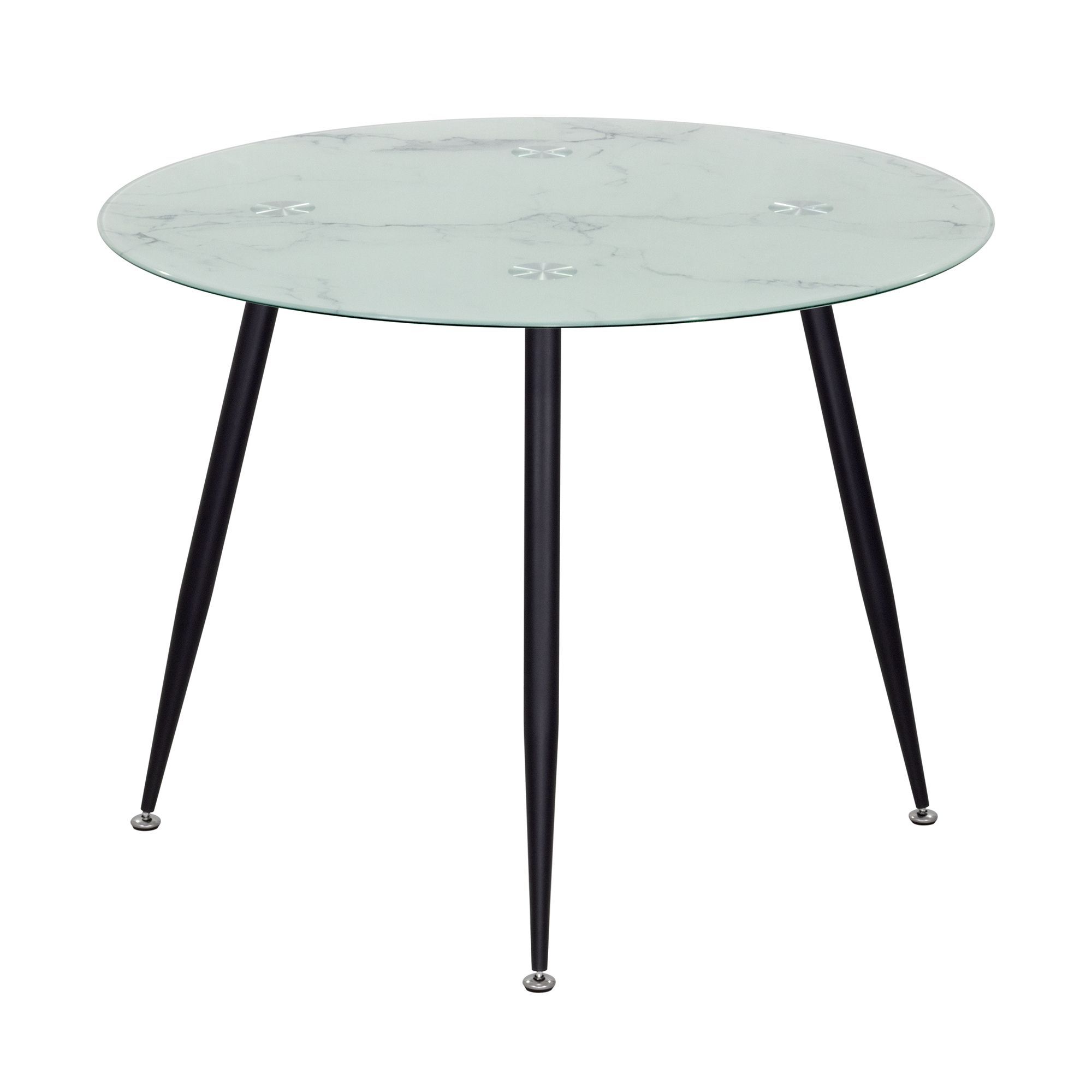 Esszimmer-Tisch CORIN | Tischplatte: Glas in weißer Marmor Optik | Beine: Schwarz Esszimmer-Tisch CORIN | Tischplatte: Weißer Marmor | Beine: Schwarz 80 cm