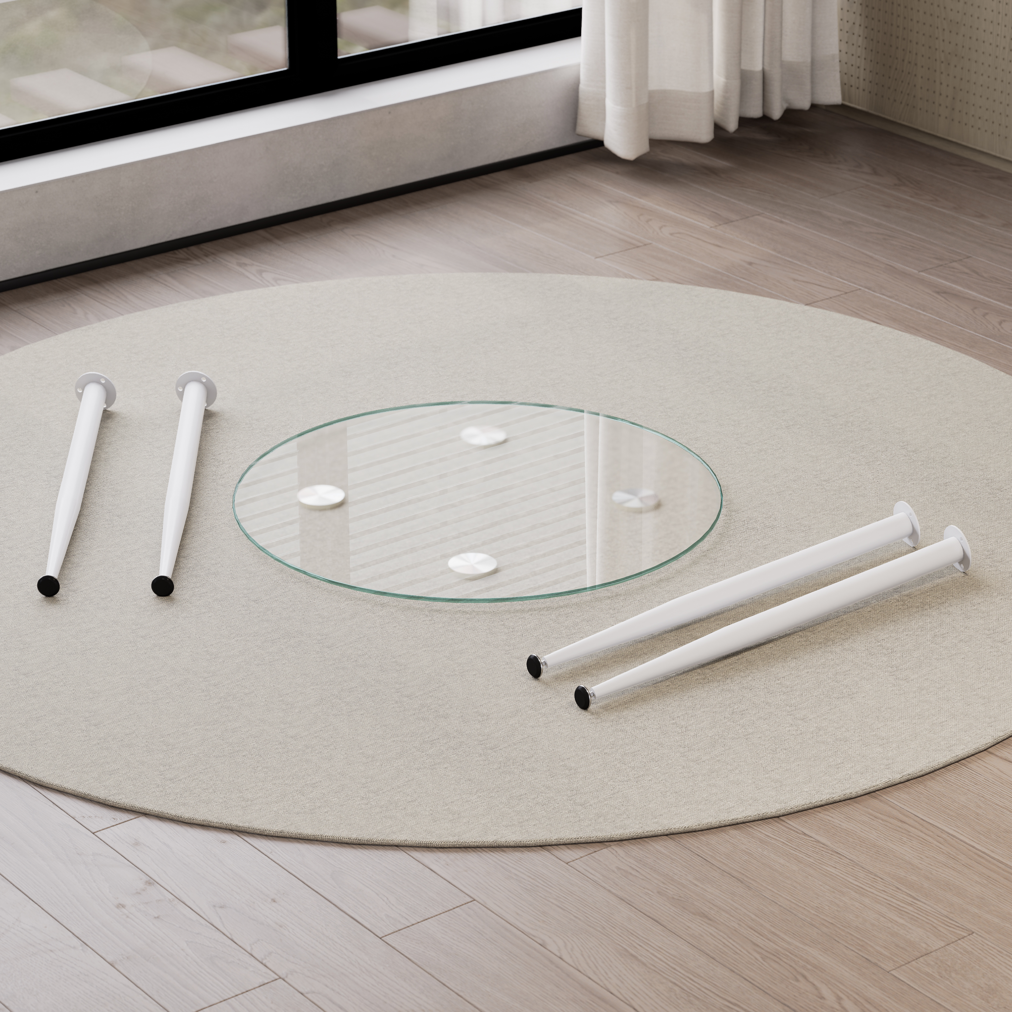 CORIN – Esszimmer-Tisch | Tischplatte: Transparentes Glas | Beine: Weiß