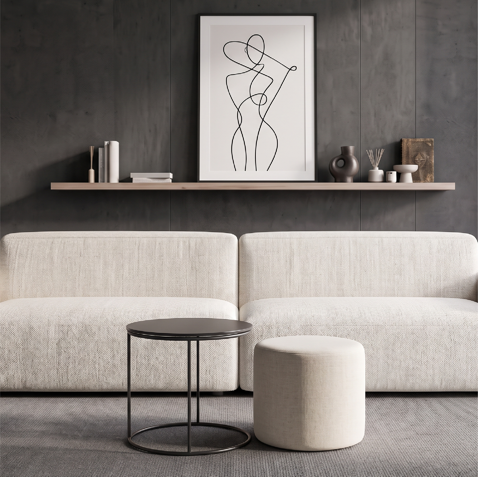 Side Table with Stool JASPER - Round Coffee Table 40x40 cm Black-Beige N1
