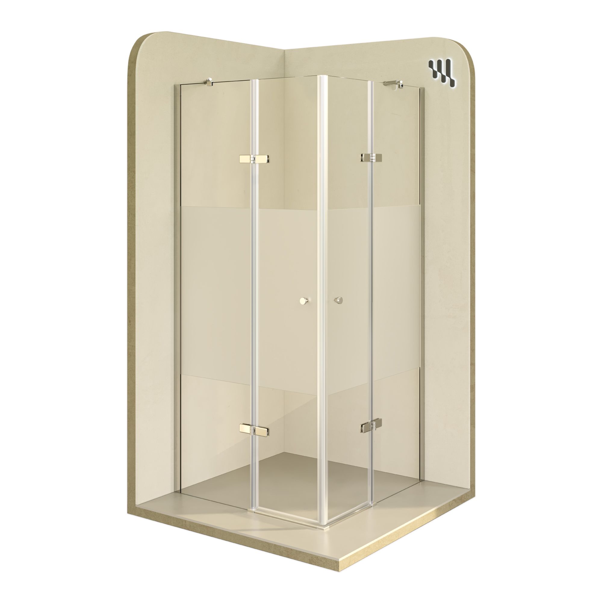 Corner Entry Alice with Folding Doors made of Partially Frosted ESG Safety Glass