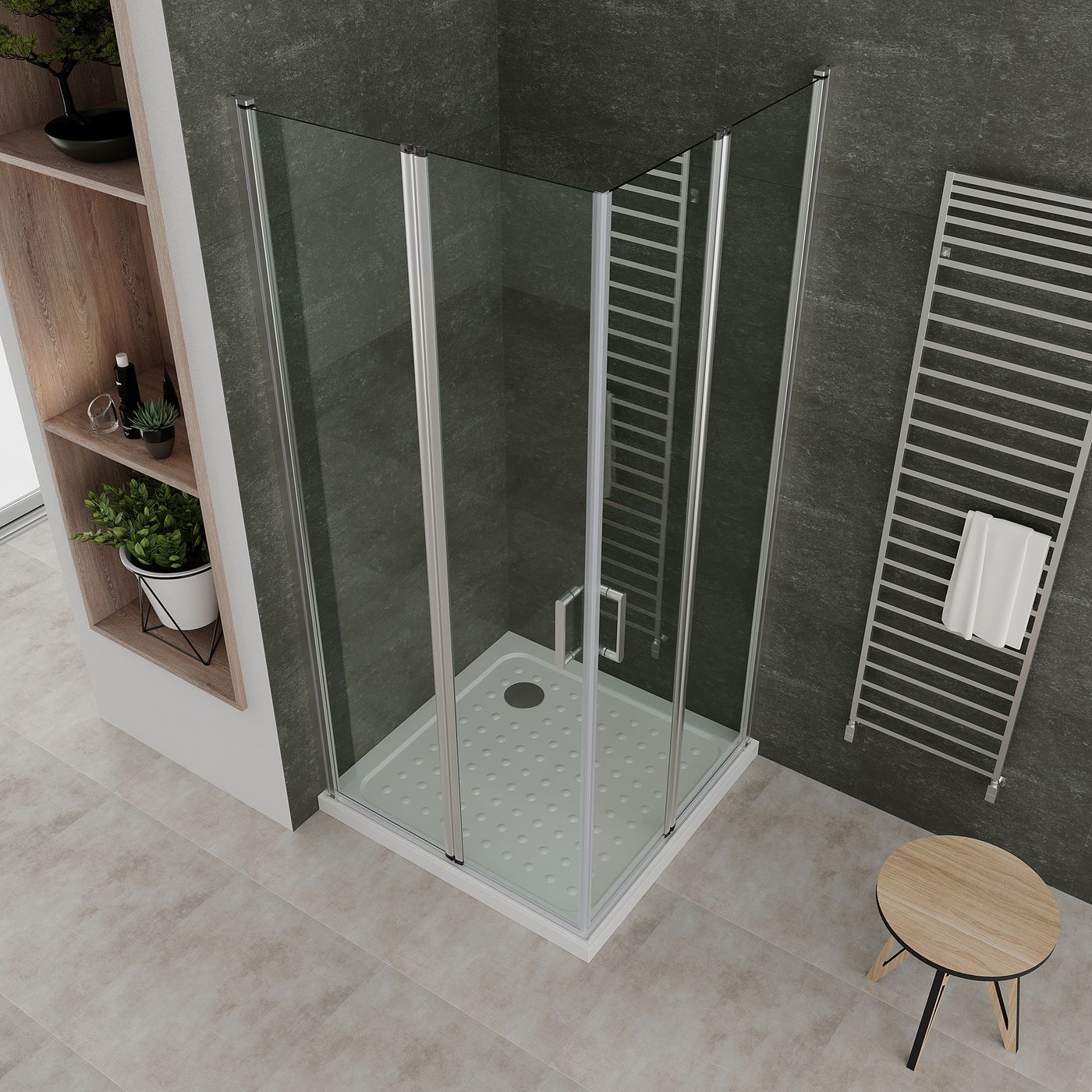 Eckeinstieg Alina mit Falttüren aus ESG Sicherheitsglas Eckeinstieg Alina mit Falttüren aus ESG Sicherheitsglas