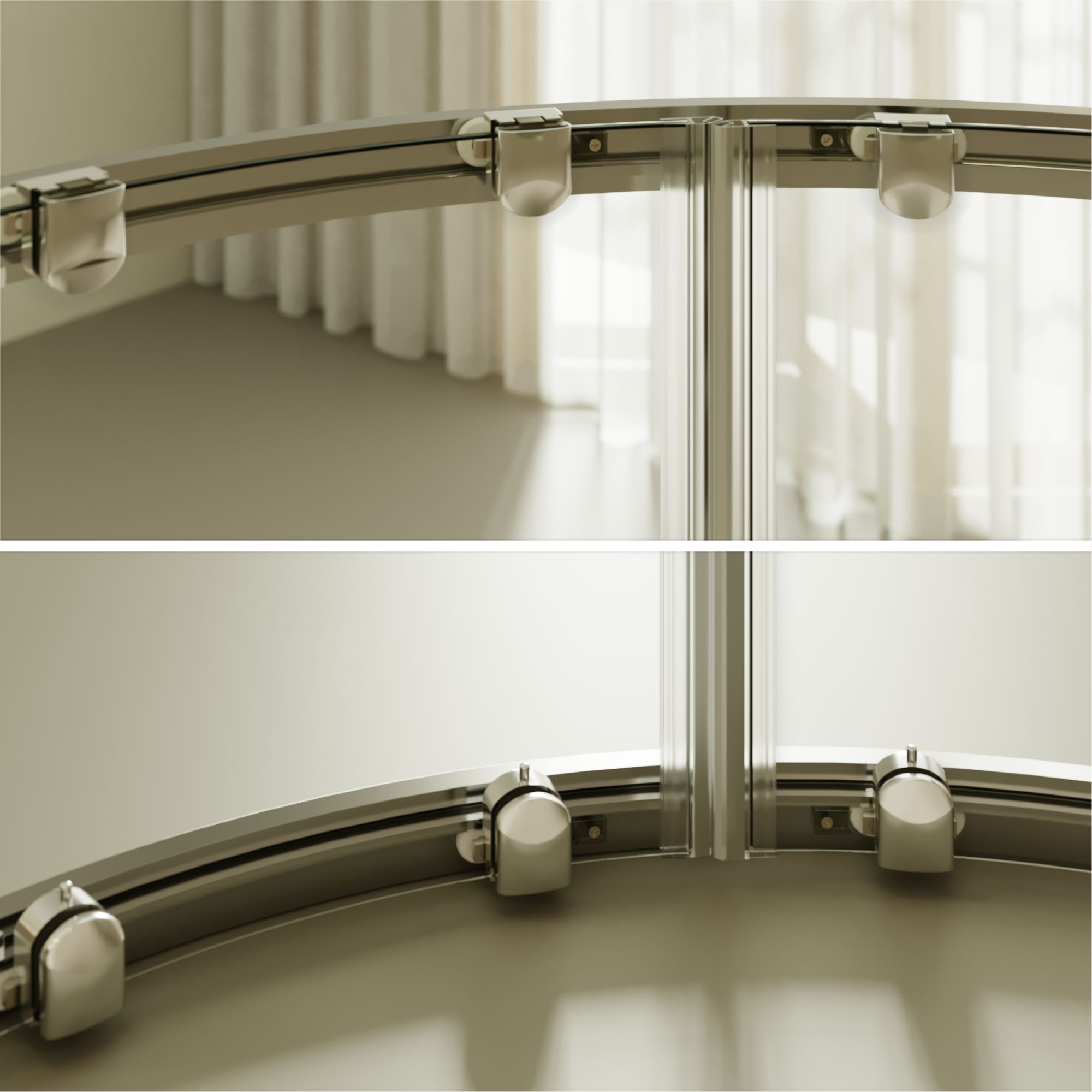 Viertelkreisdusche Ella mit Schiebetüren aus ESG Sicherheitsglas Viertelkreisdusche Ella mit Schiebetüren aus ESG Sicherheitsglas