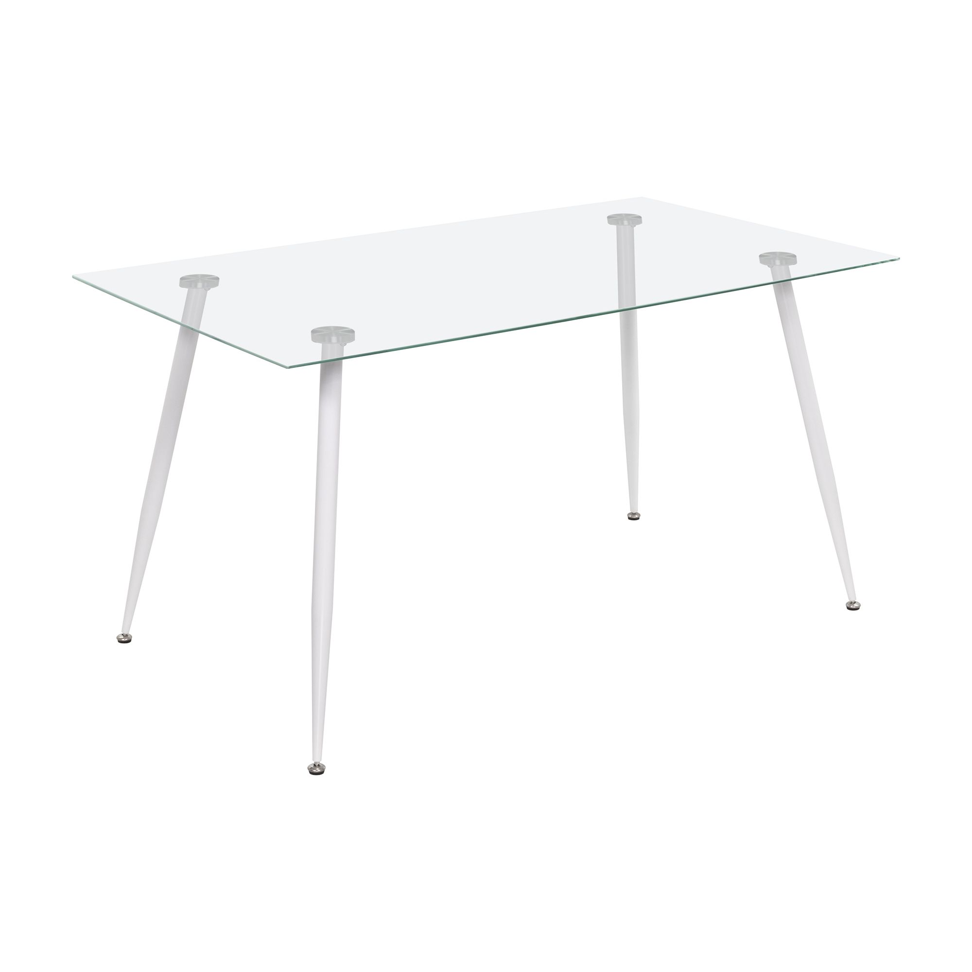 Esszimmer-Tisch BEALE | Tischplatte: Transparentes Glas | Beine: Weiß 160 cm