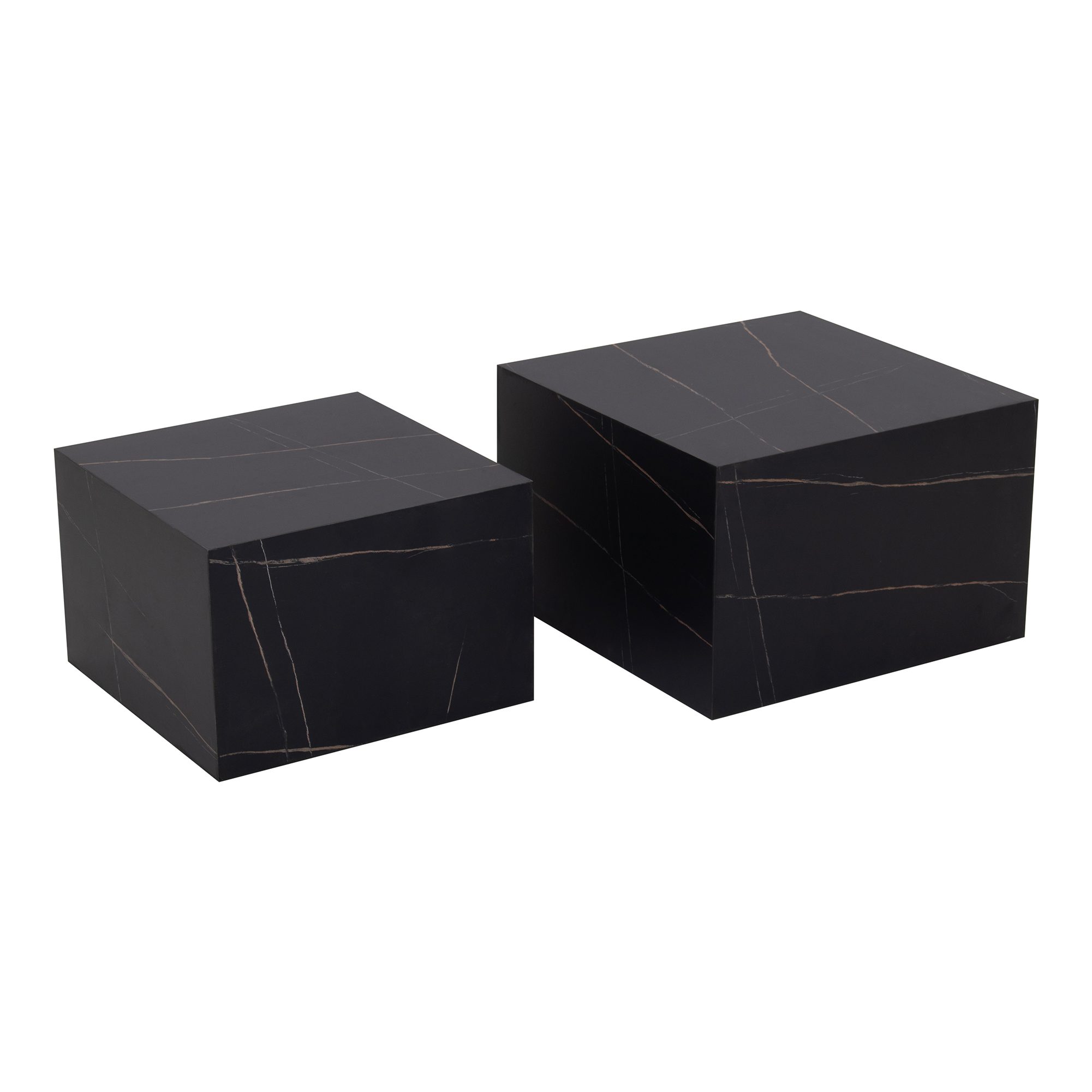 Couchtische / Beistelltisch TANEDA in Schwarz mit dekorativer Maserung - 2er Set