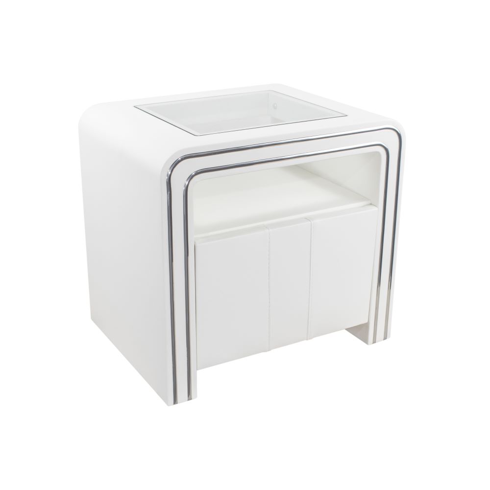 Nachttisch Kommode Nachtkonsole Weiß aus hochwertigem Kunstleder - S85 Leather – Nightstand Console in White made of High-Quality Faux - S85
