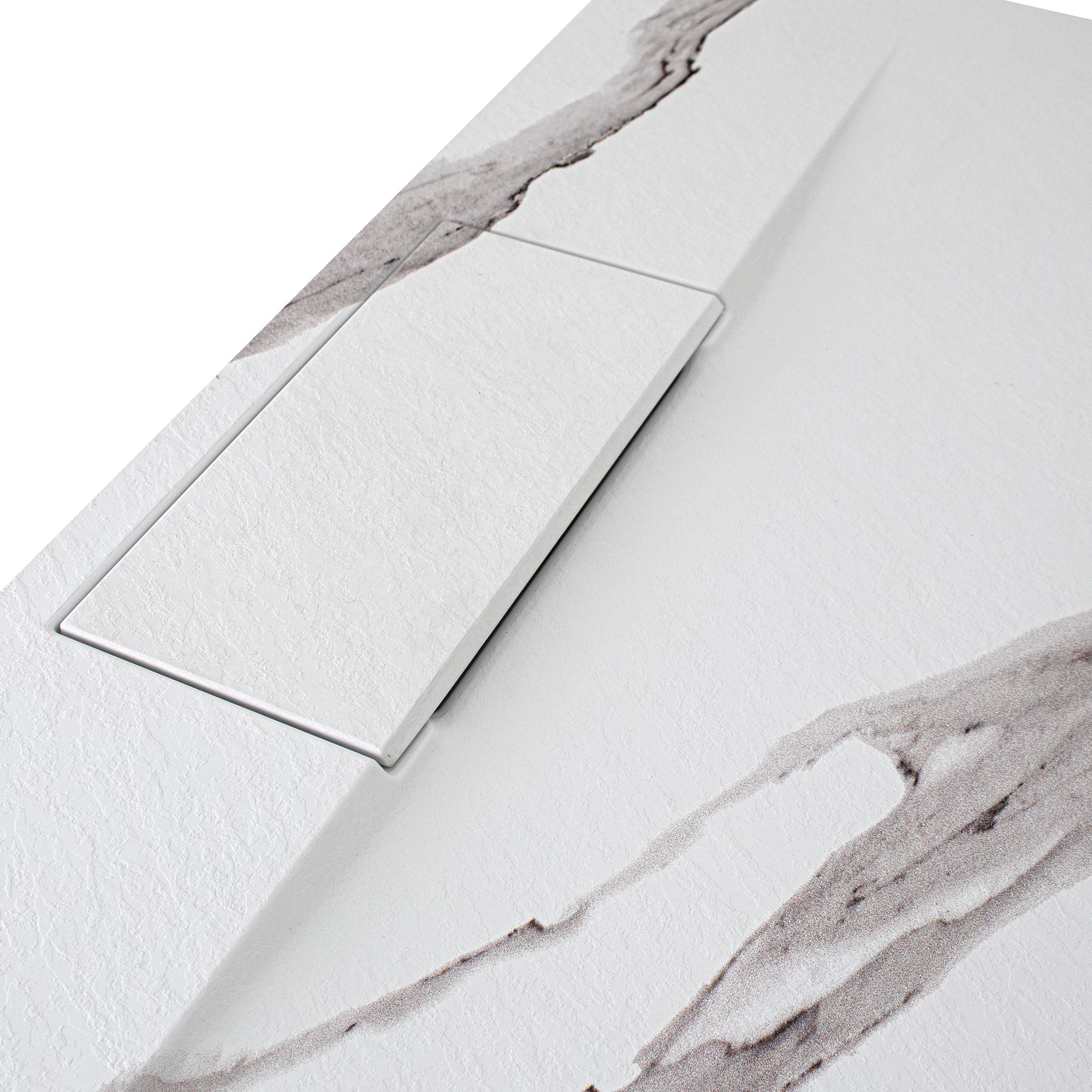 SMC Shower Tray Polar in Marble Look with Drain Assembly - White