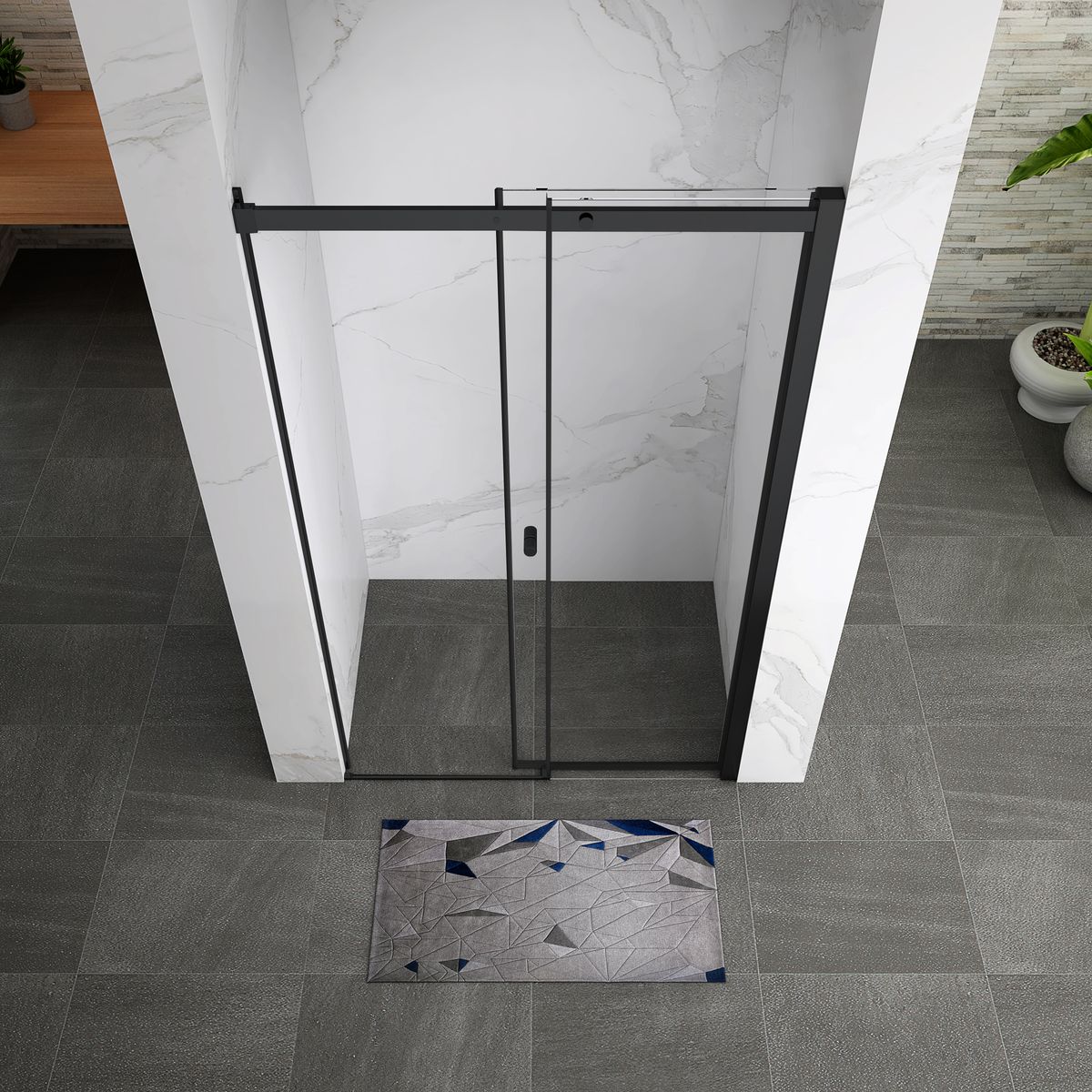 Duschtür Nischentür Kaylee BLACK mit Schiebetür aus 6mm ESG Klarglas Duschtür Nischentür Kaylee BLACK mit Schiebetür aus 6mm ESG Klarglas 160x195 cm-195 cm