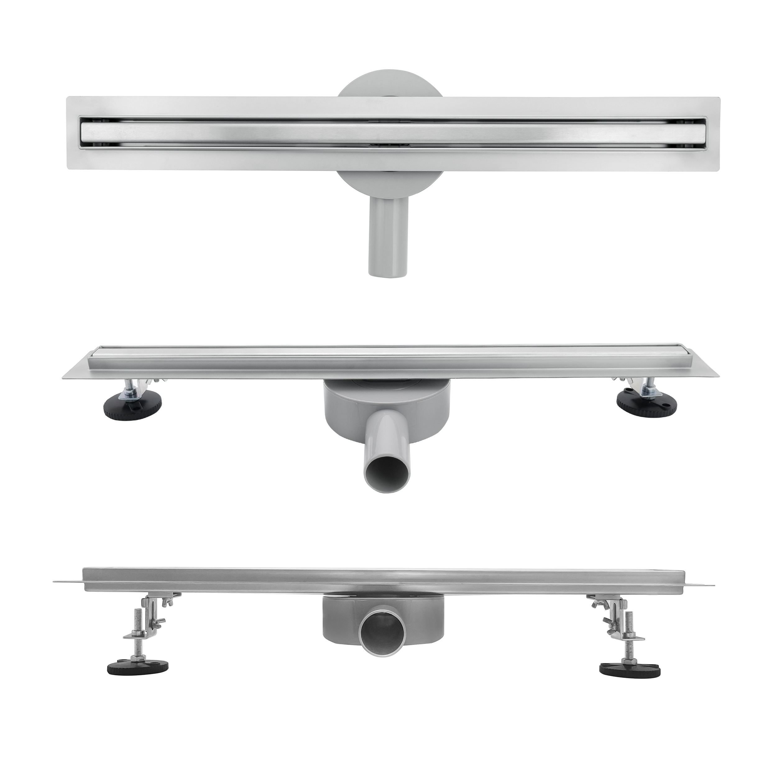 Duschrinne B3 aus Edelstahl mit weißem Glas-Ablaufblende für flache Installation 90cm