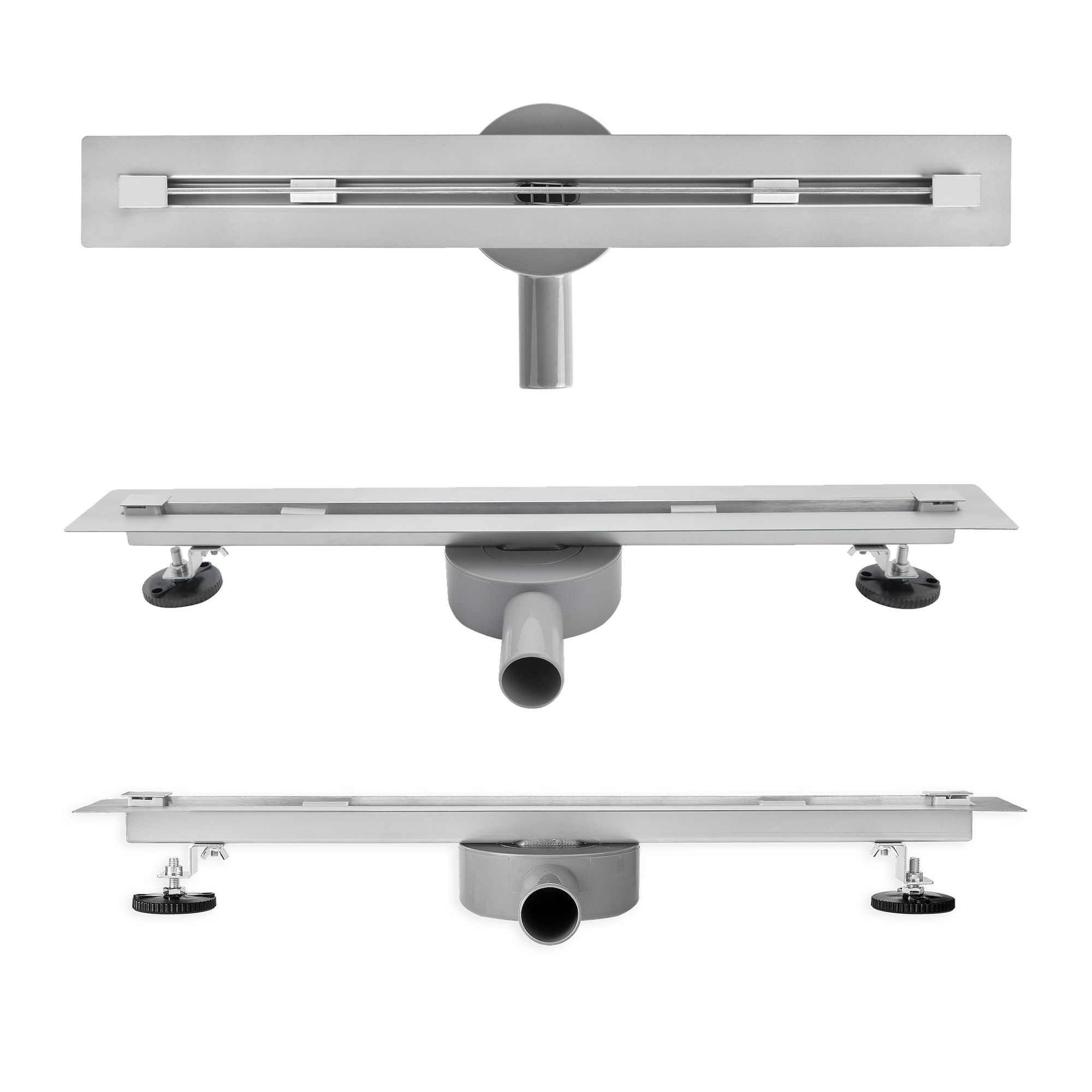 Duschrinne aus Edelstahl mit Randablauf für flache Installation Linear B9 Drain – Stainless Steel Shower with Edge Outlet for Flat Installation Linear B9
