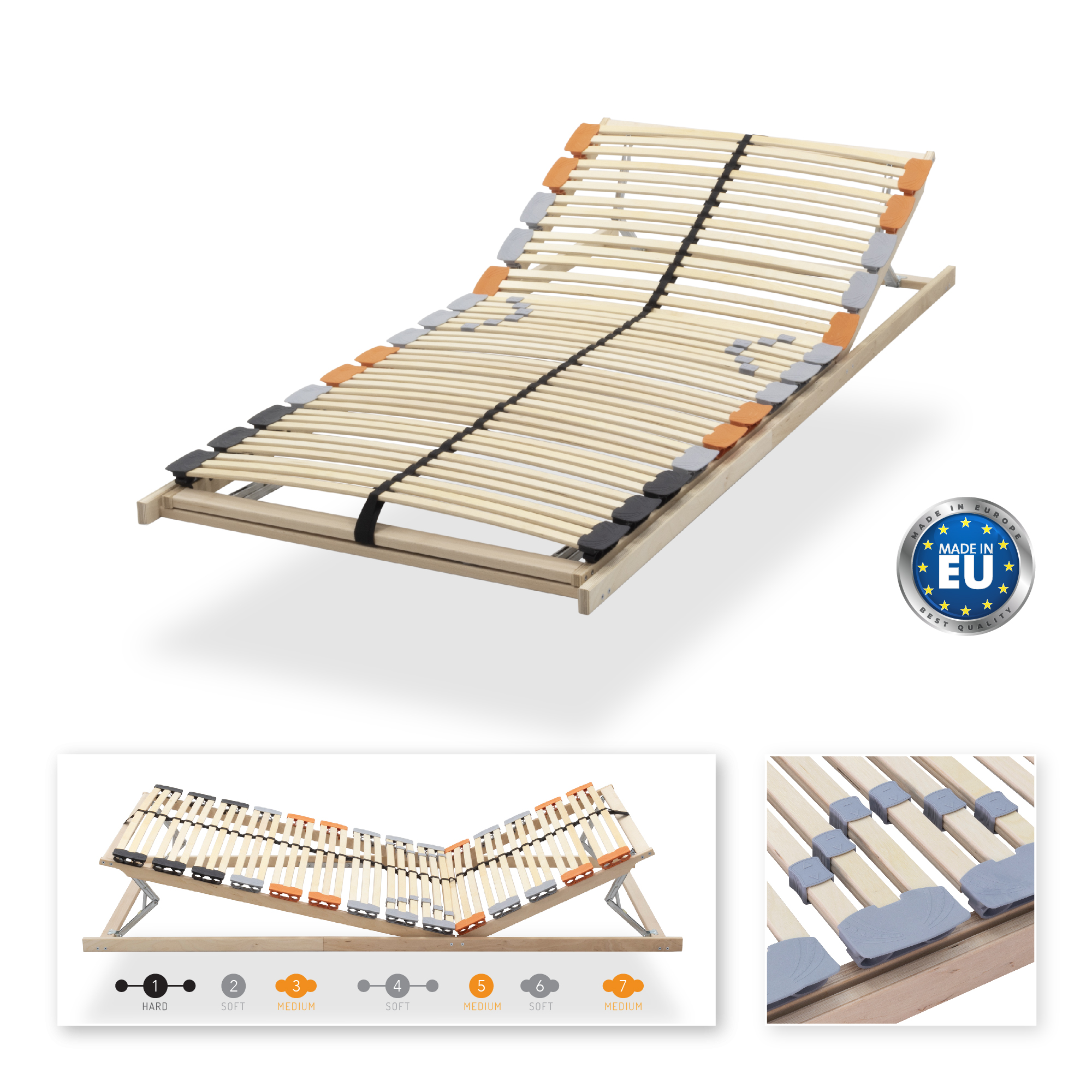 7-Zonen Tellerlattenrost TFlex30 - Starr 80x200 cm Zone – Slatted Frame TFlexTrio 7- with Head and Foot Adjustment