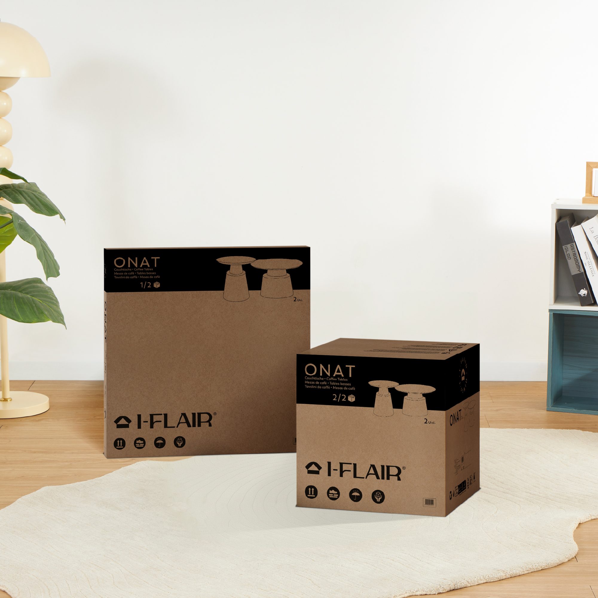 Couchtisch / Beistelltisch ONAT | Metallstruktur in Schwarz - 2er Set Couchtisch / Beistelltisch ONAT | Metallstruktur in Schwarz - 2er Set