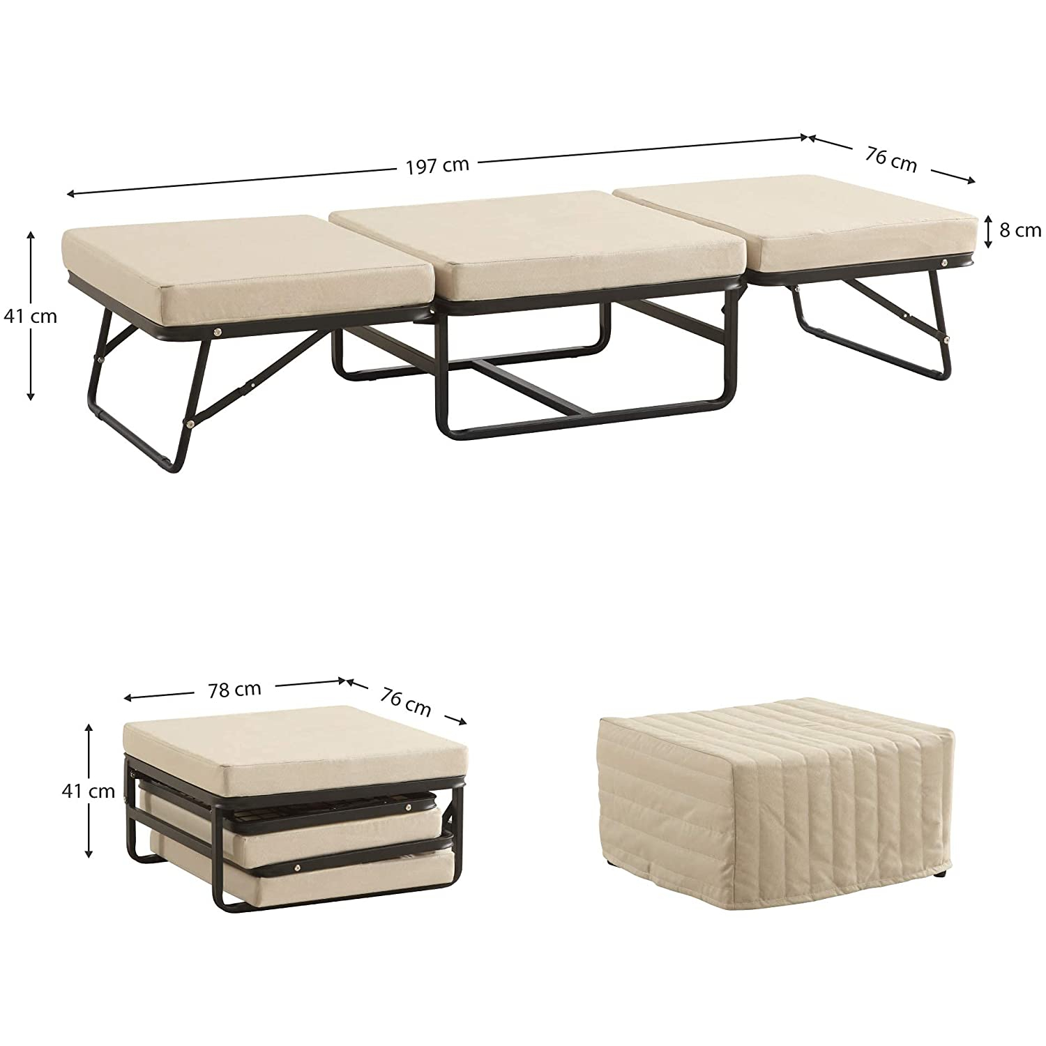 Divan – Gästebett , stabiles Klappbett in 3 Farben