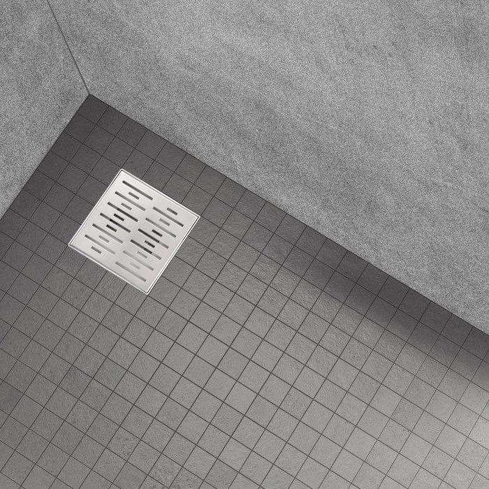 Square Shower Drain Q4 made of Stainless Steel for Flat Installation with Slot Pattern